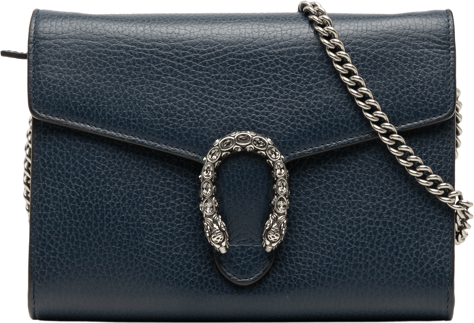 Gucci Mini Leather Dionysus Wallet On Chain, från Luxclusif, i färgen dark blue.