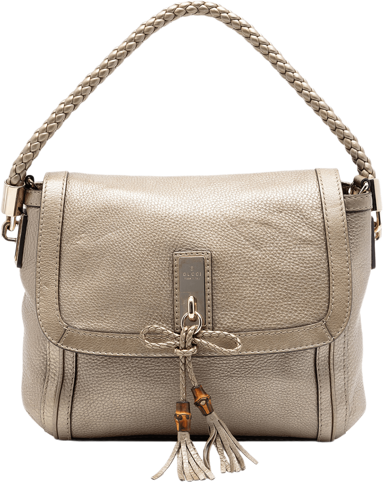 Gucci Leather Bella Satchel, från Luxclusif, i färgen gold.