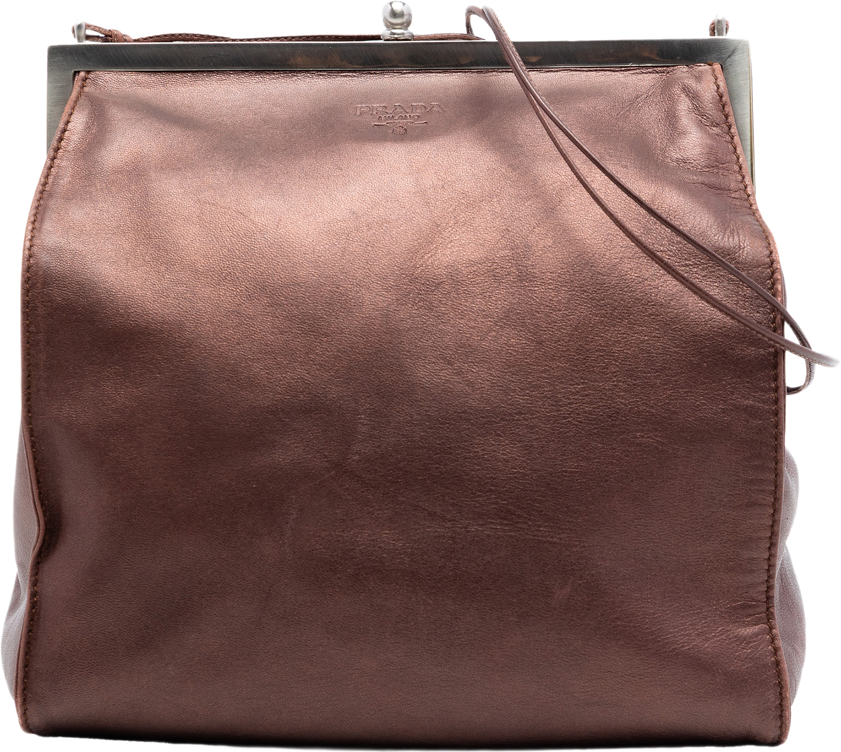 Prada Metallic Nappa Frame Crossbody, från Luxclusif, i färgen dark brown.