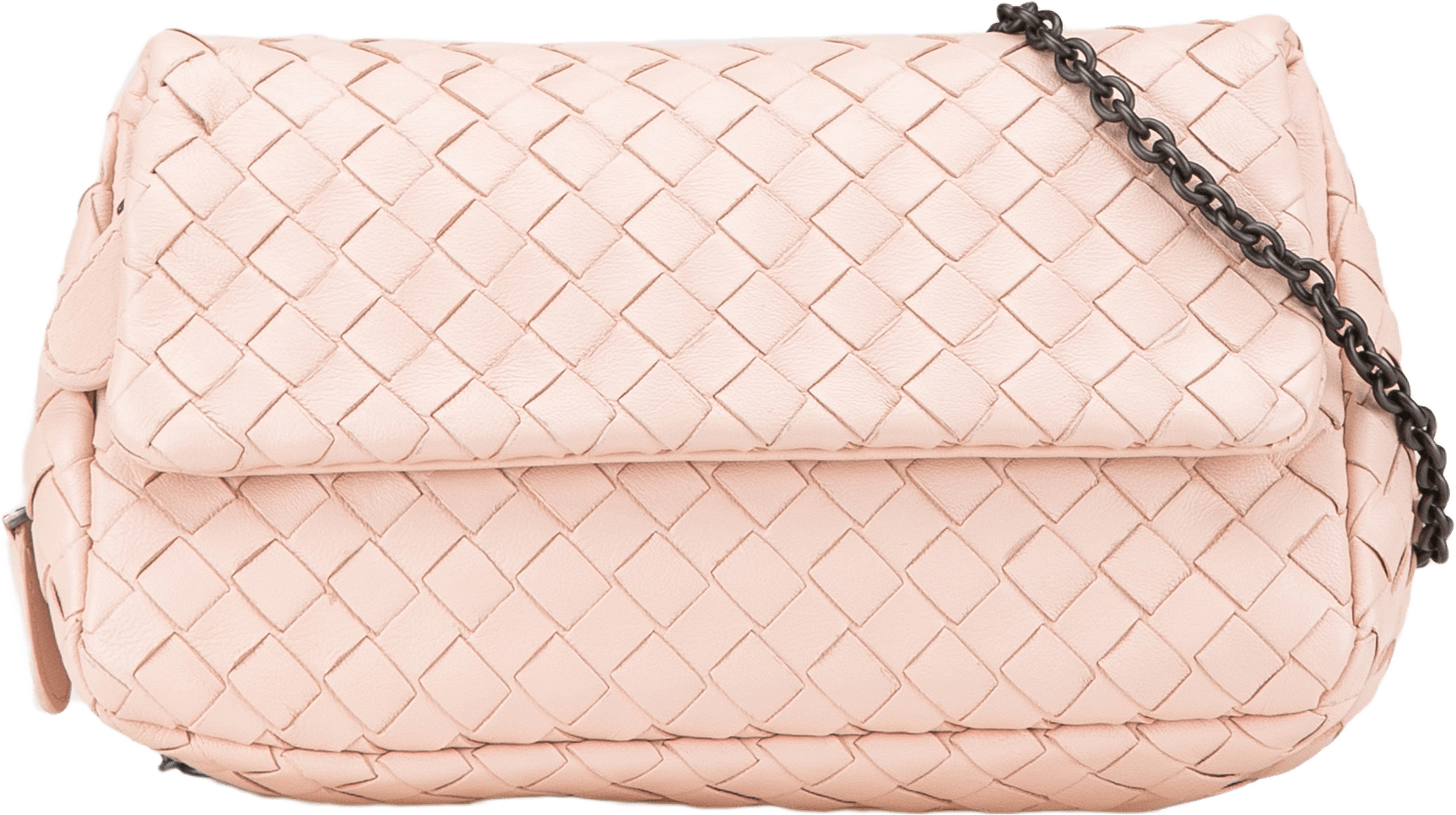 Bottega Veneta Leather Intrecciato Chain Flap Crossbody, från Luxclusif, i färgen light pink.