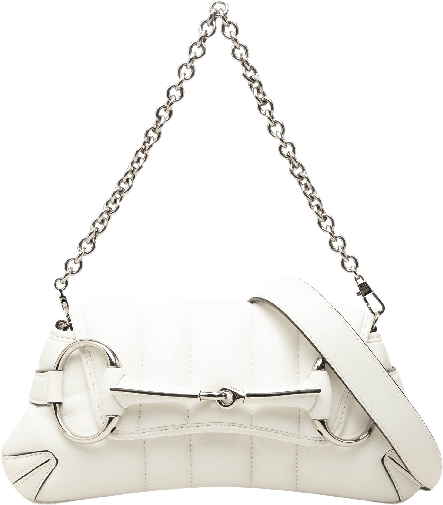 Gucci Small Quilted Calfskin Horsebit Chain Satchel, från Luxclusif, i färgen vit.