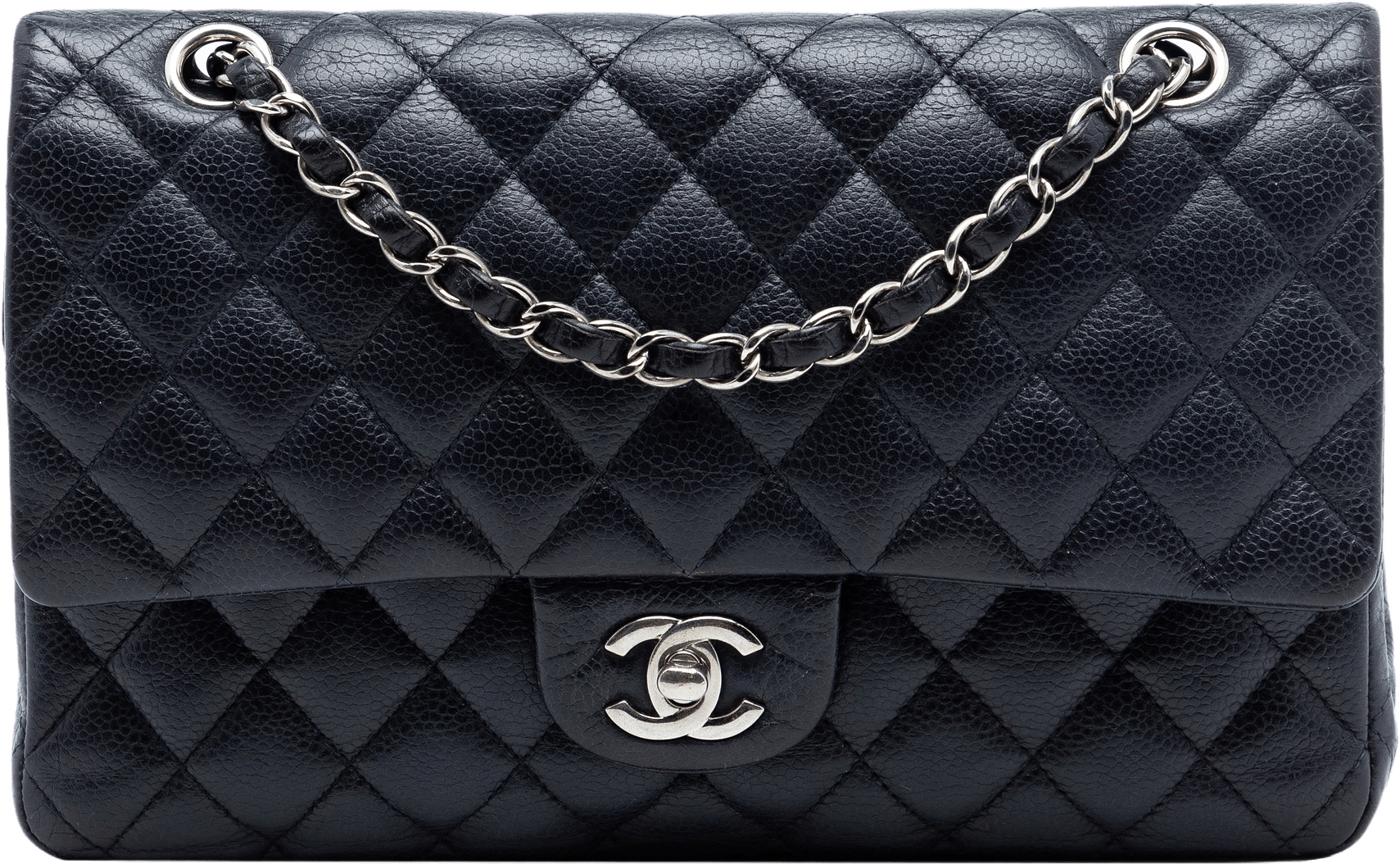 Chanel Medium Classic Caviar Double Flap, från Luxclusif, i färgen navy.