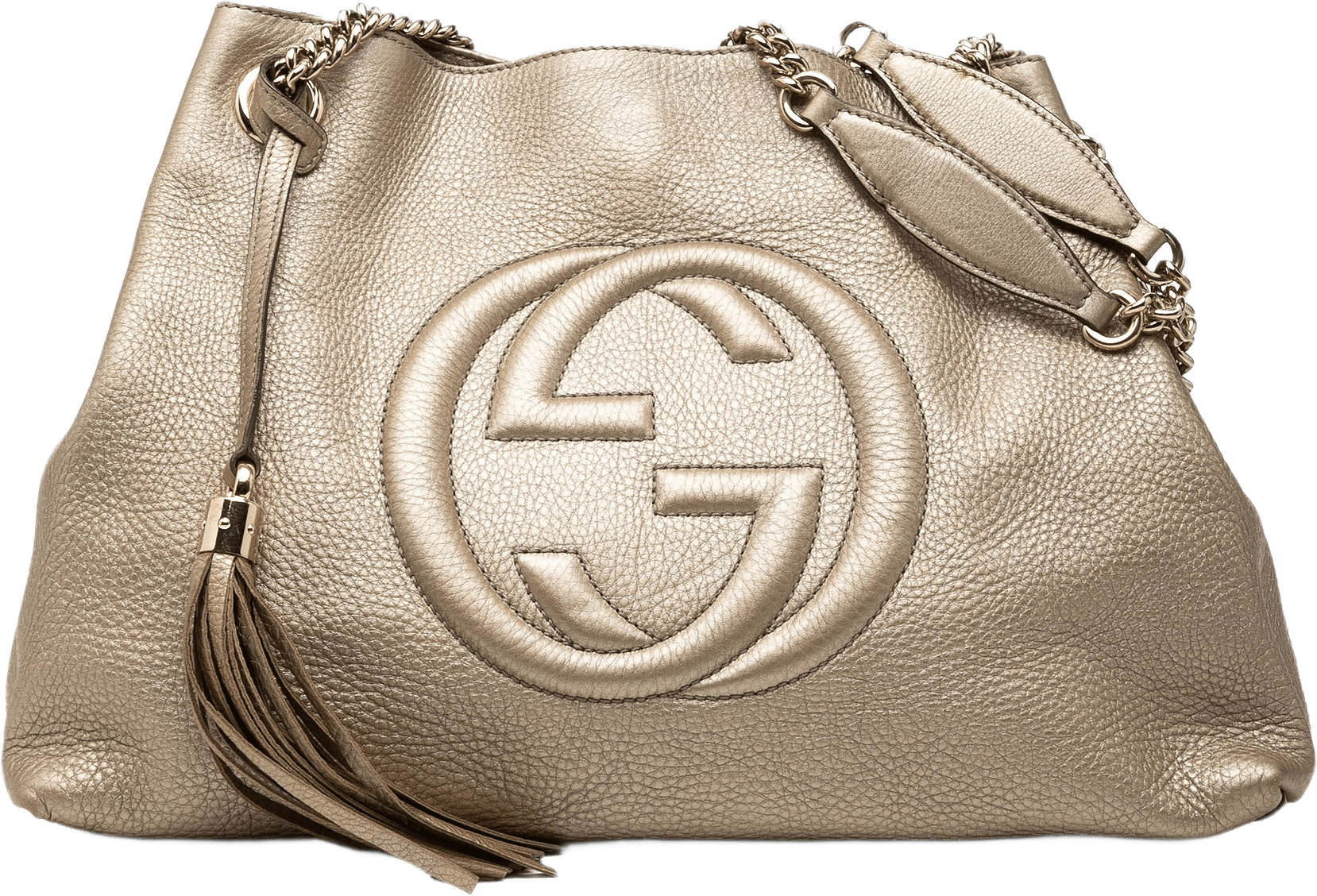Gucci Medium Metallic Calfskin Soho Chain Tote, från Luxclusif, i färgen guld.