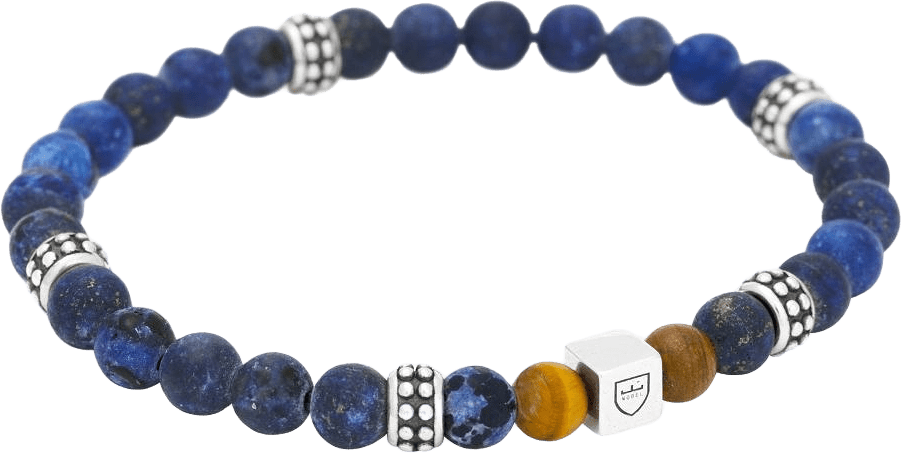 Silver/beadsarmband | lapis Lazuli/tigeröga | Nobel By Billgren, från by BILLGREN, i färgen blå, brun & silver.