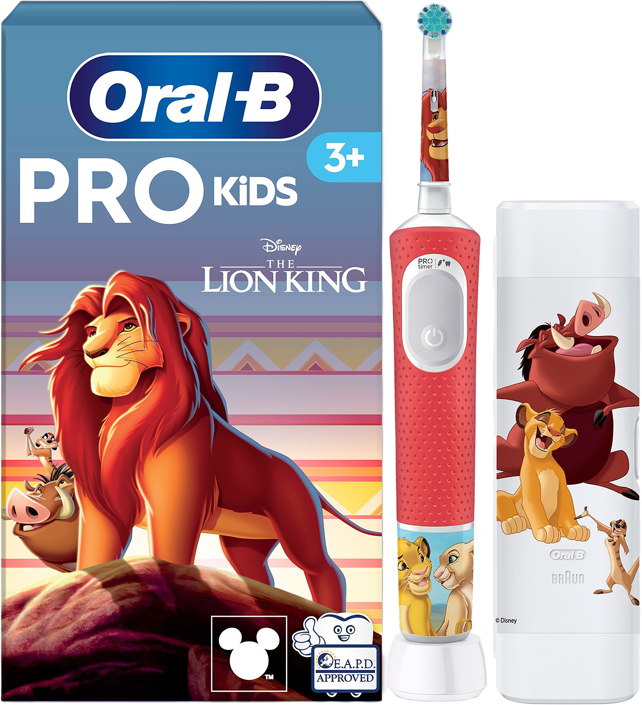 Eltandborste Vitality Pro Kids Lion King + Resefodral, från Oral-B, i färgen orange.