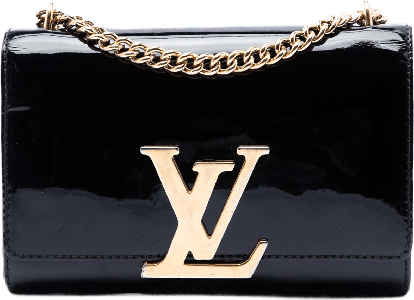 Louis Vuitton Vernis Louise Sliding Chain Mm, från Luxclusif, i färgen svart.