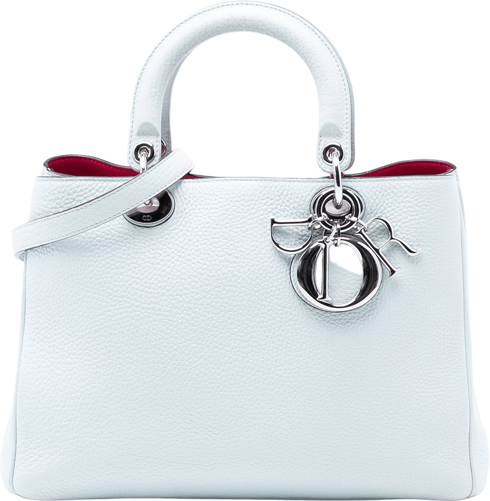 Dior Medium Leather Diorissimo Satchel, från Luxclusif, i färgen light blue.