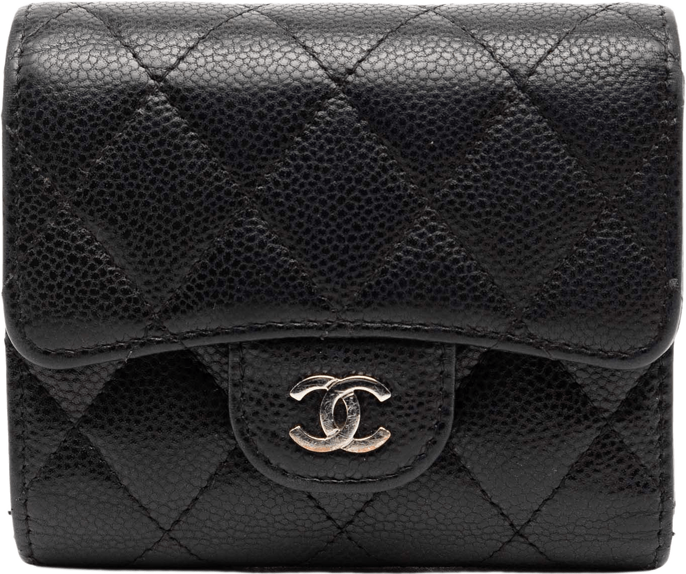 Chanel Classic Caviar Trifold Flap Wallet, från Luxclusif, i färgen black.