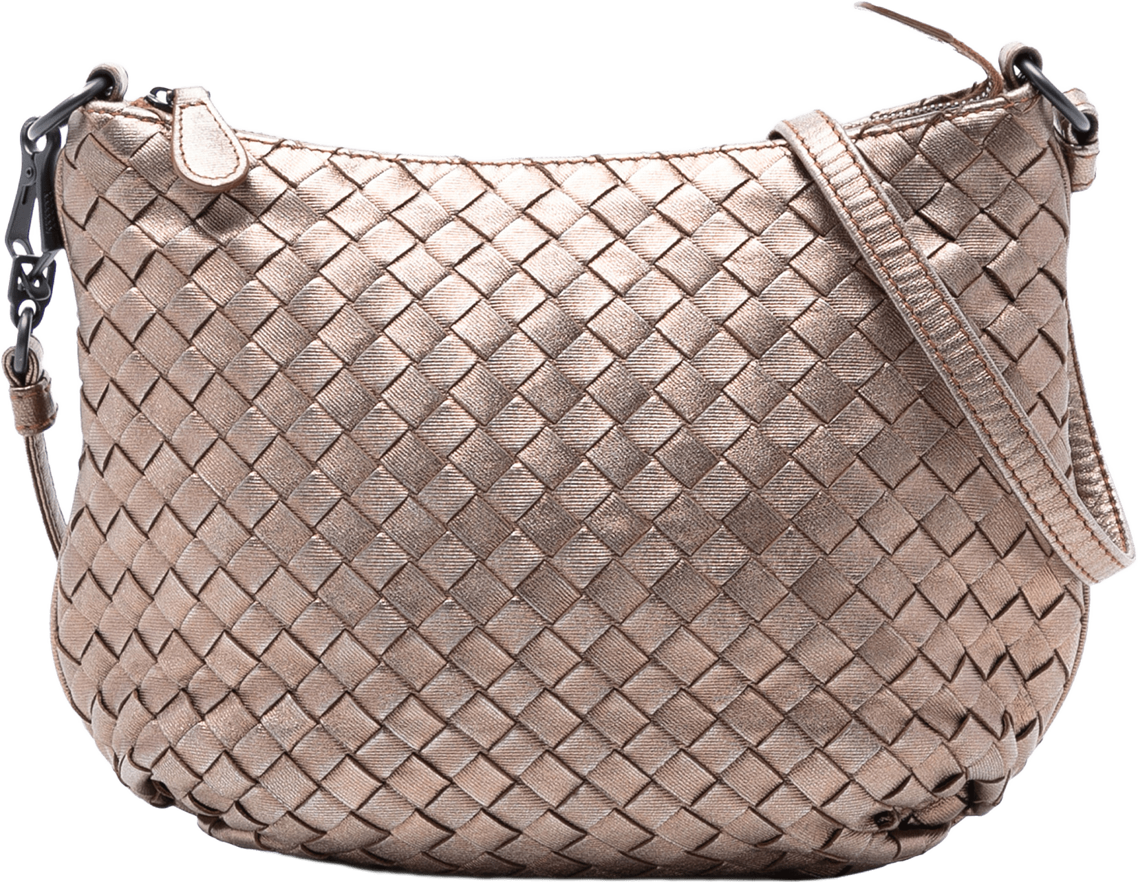 Bottega Veneta Metallic Nappa Intrecciato Crossbody, från Luxclusif, i färgen bronze.