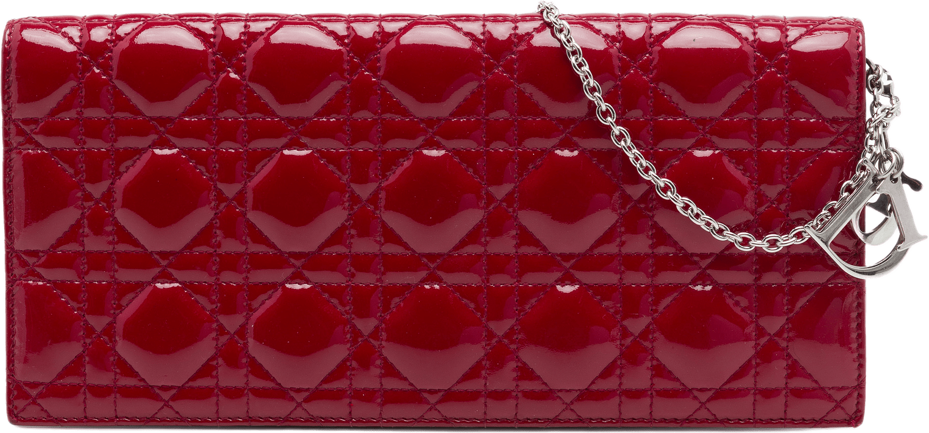 Dior Patent Cannage Lady Dior Clutch With Chain, från Luxclusif, i färgen röd.