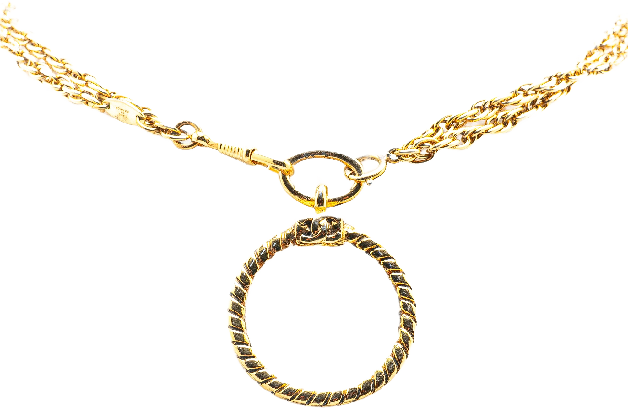 Chanel Gold Plated Double Chain Loupe Magnifying Glass Pendant Necklace