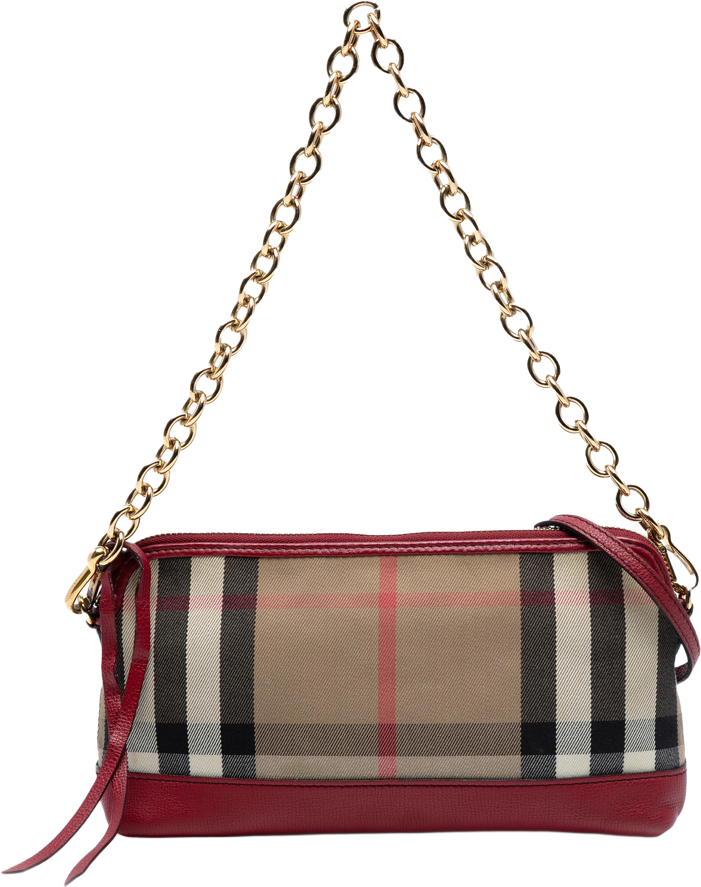 Burberry House Check Canvas Abindon Convertible Clutch, från Luxclusif, i färgen light brown.