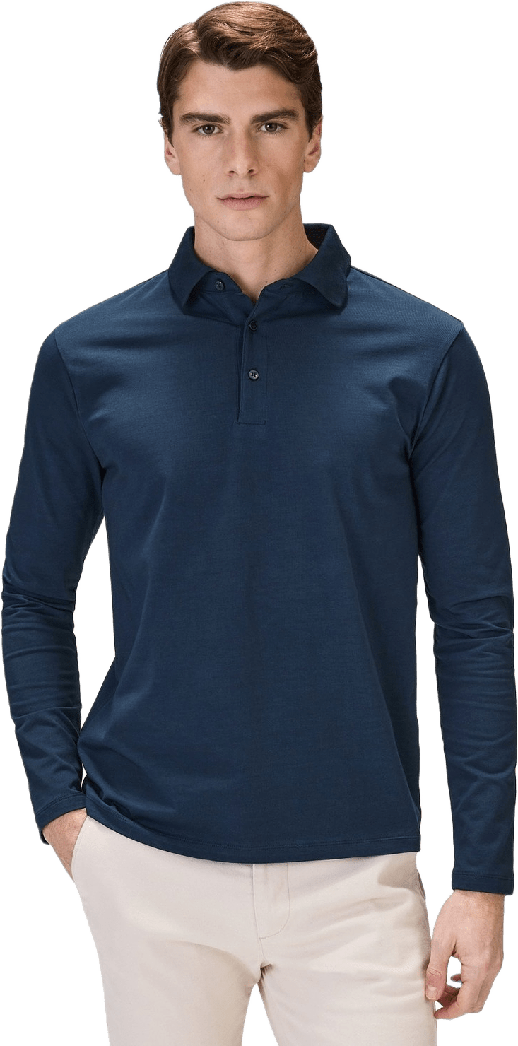 Cotton Fitted Stretch L/s Polo Shirt Jersey, från John Henric, i färgen navy blue.