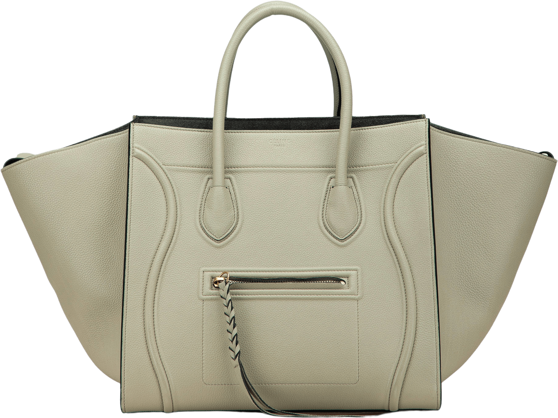 Celine Medium Leather Luggage Phantom Tote, från Luxclusif, i färgen light beige.