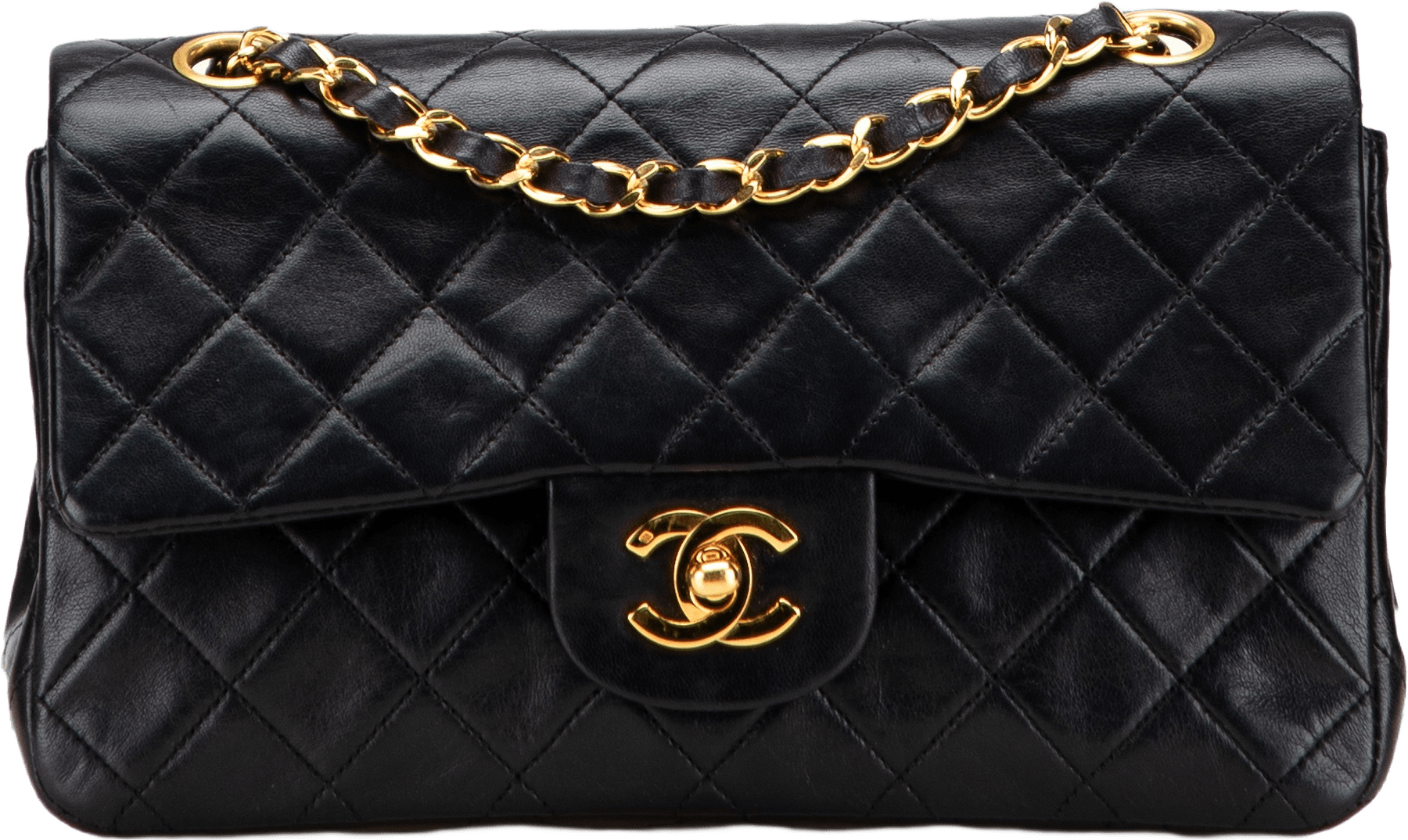 Chanel Small Classic Lambskin Double Flap, från Luxclusif, i färgen black.
