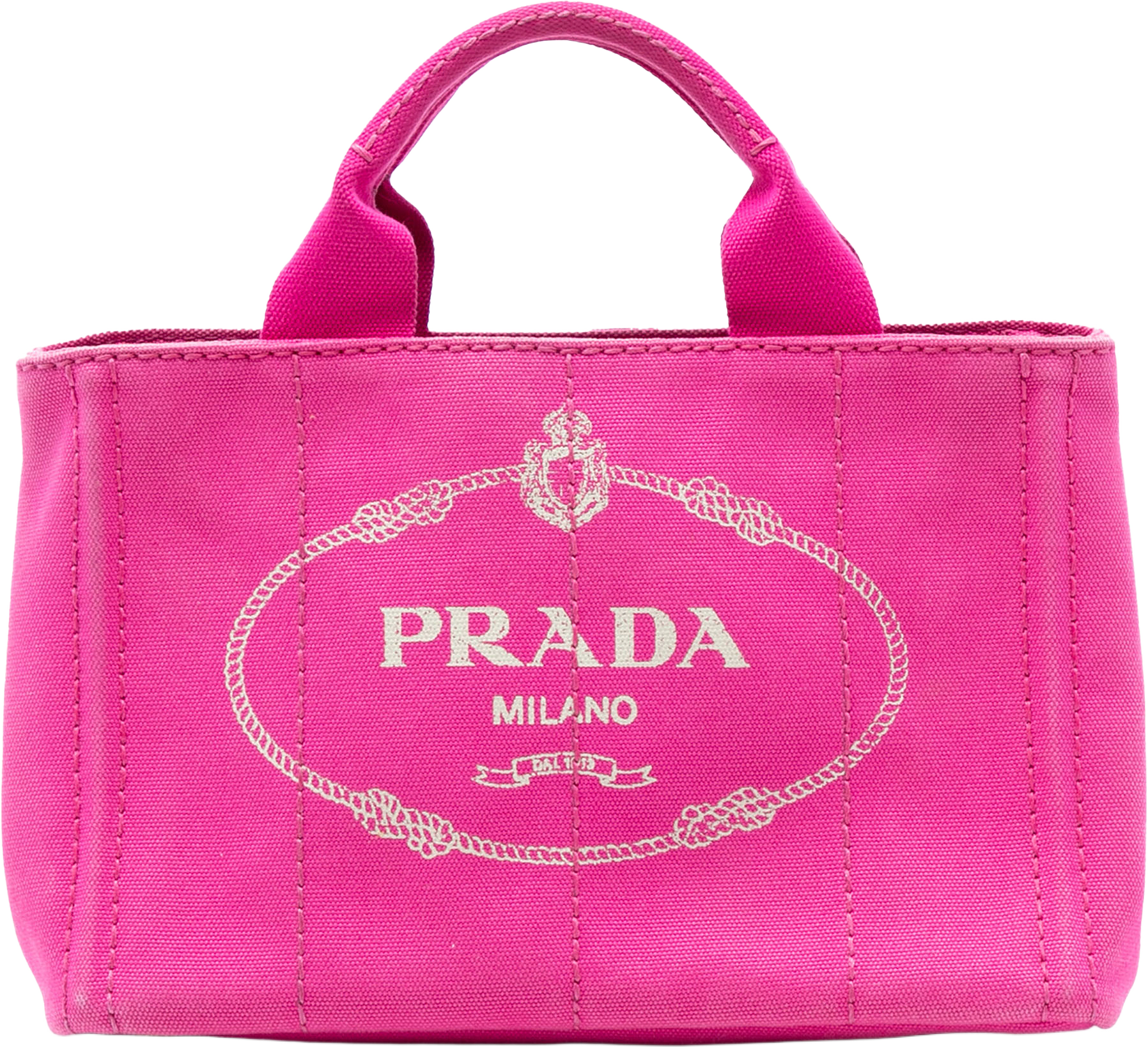 Prada Small Canvas Canapa Logo Satchel, från Luxclusif, i färgen hot pink.