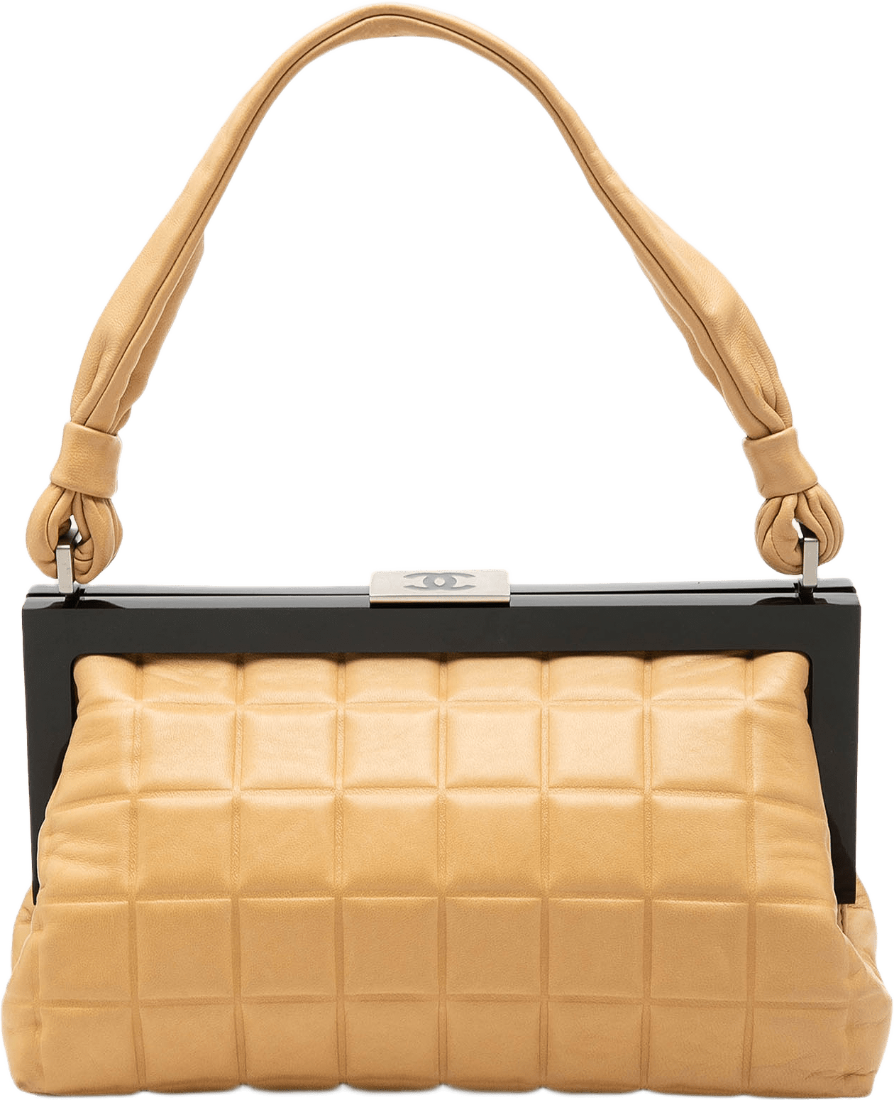 Chanel Cc Chocolate Bar Lambskin Frame Handbag, från Luxclusif, i färgen beige.