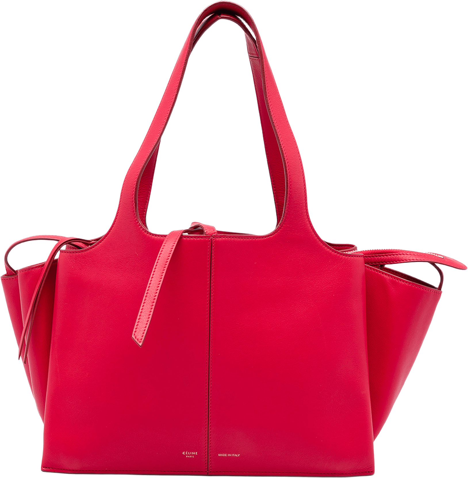 Celine Small Leather Trifold Tote, från Luxclusif, i färgen röd.
