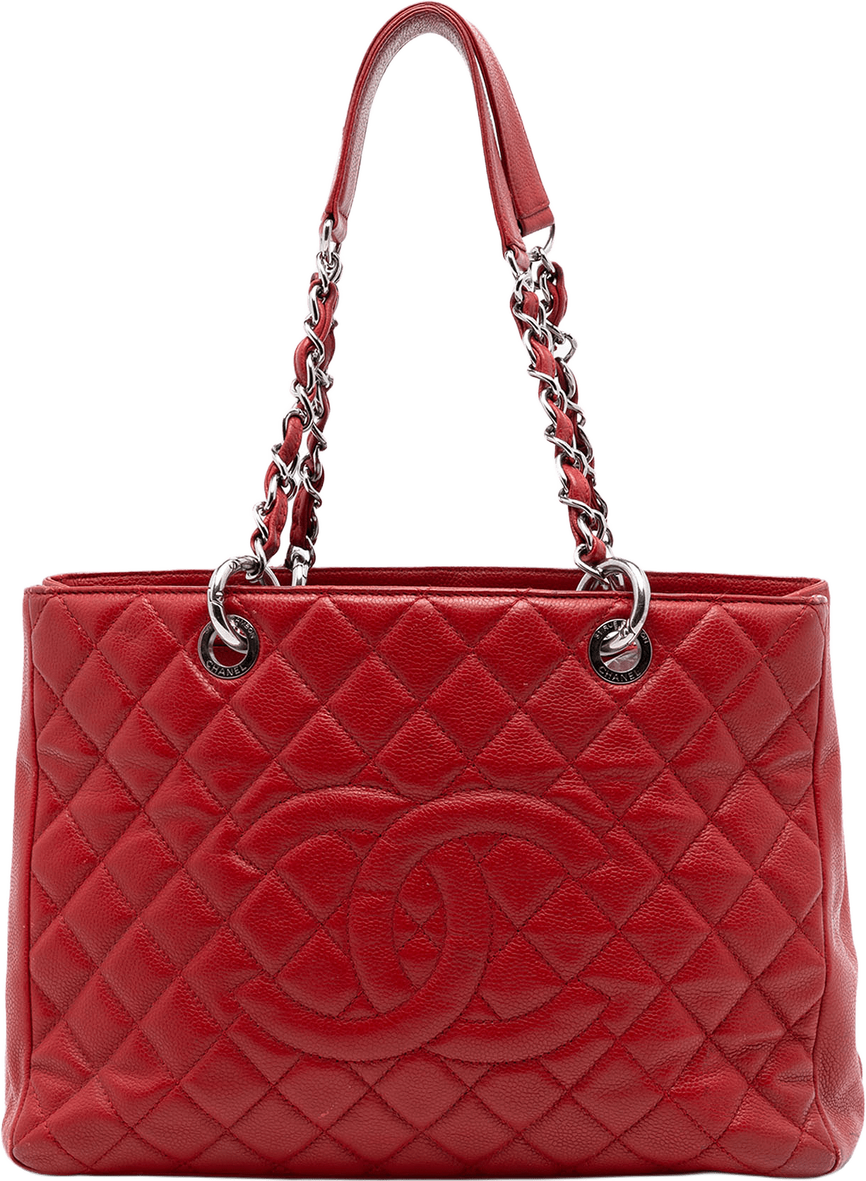 Chanel Caviar Grand Shopping Tote, från Luxclusif, i färgen red.