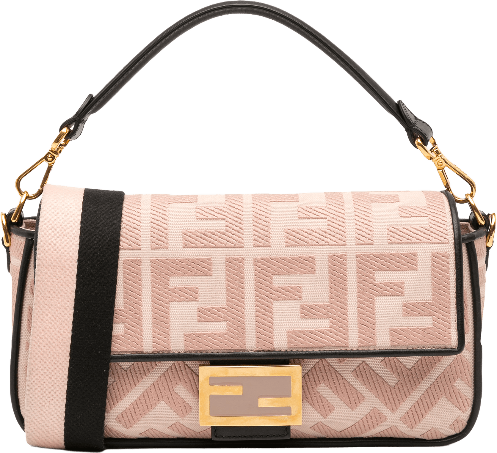 Fendi Zucca Embroidered Canvas Baguette Satchel, från Luxclusif, i färgen light pink.