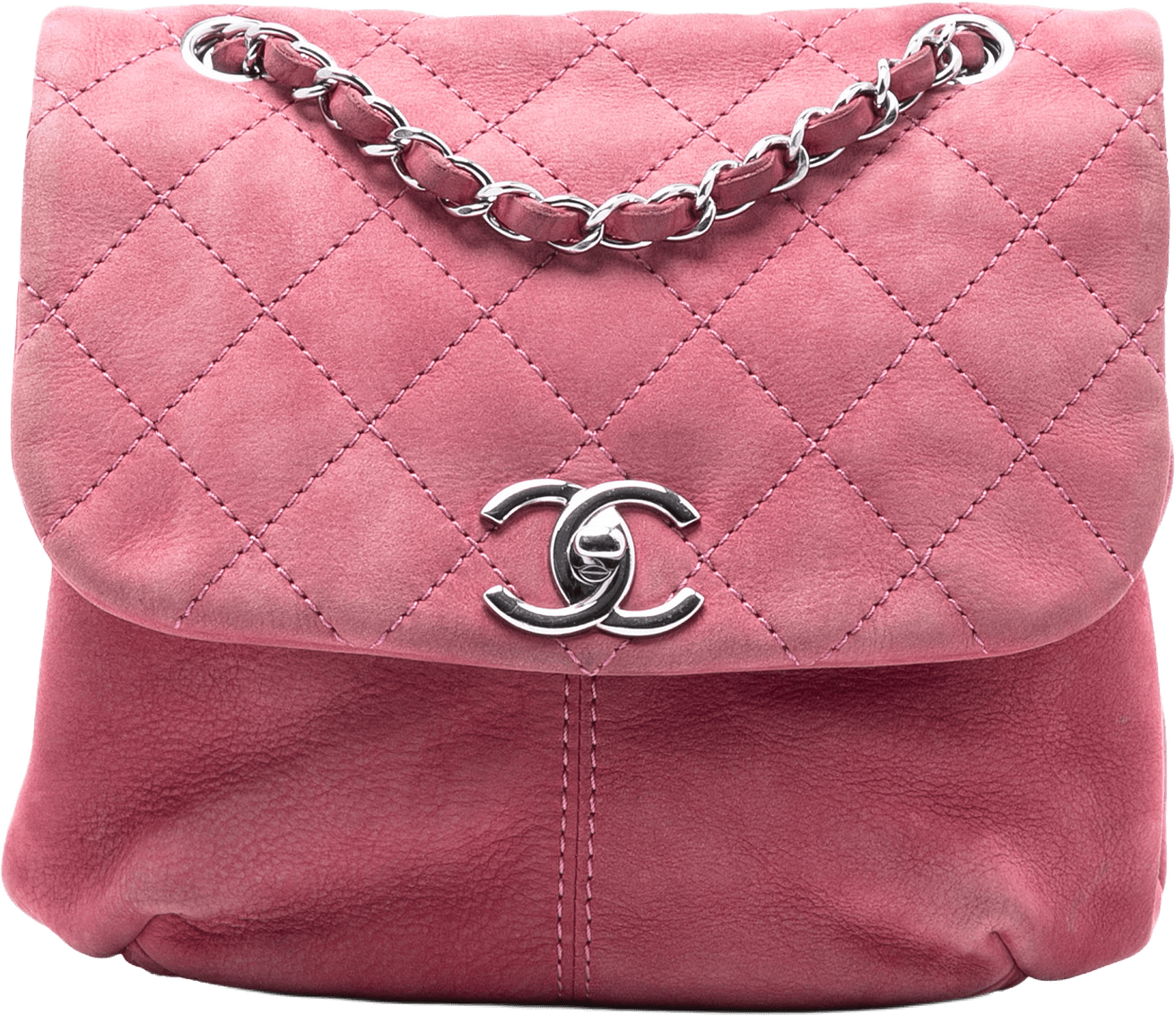 Chanel Mini Quilted Nubuck Trianon Messenger Flap, från Luxclusif, i färgen pink.