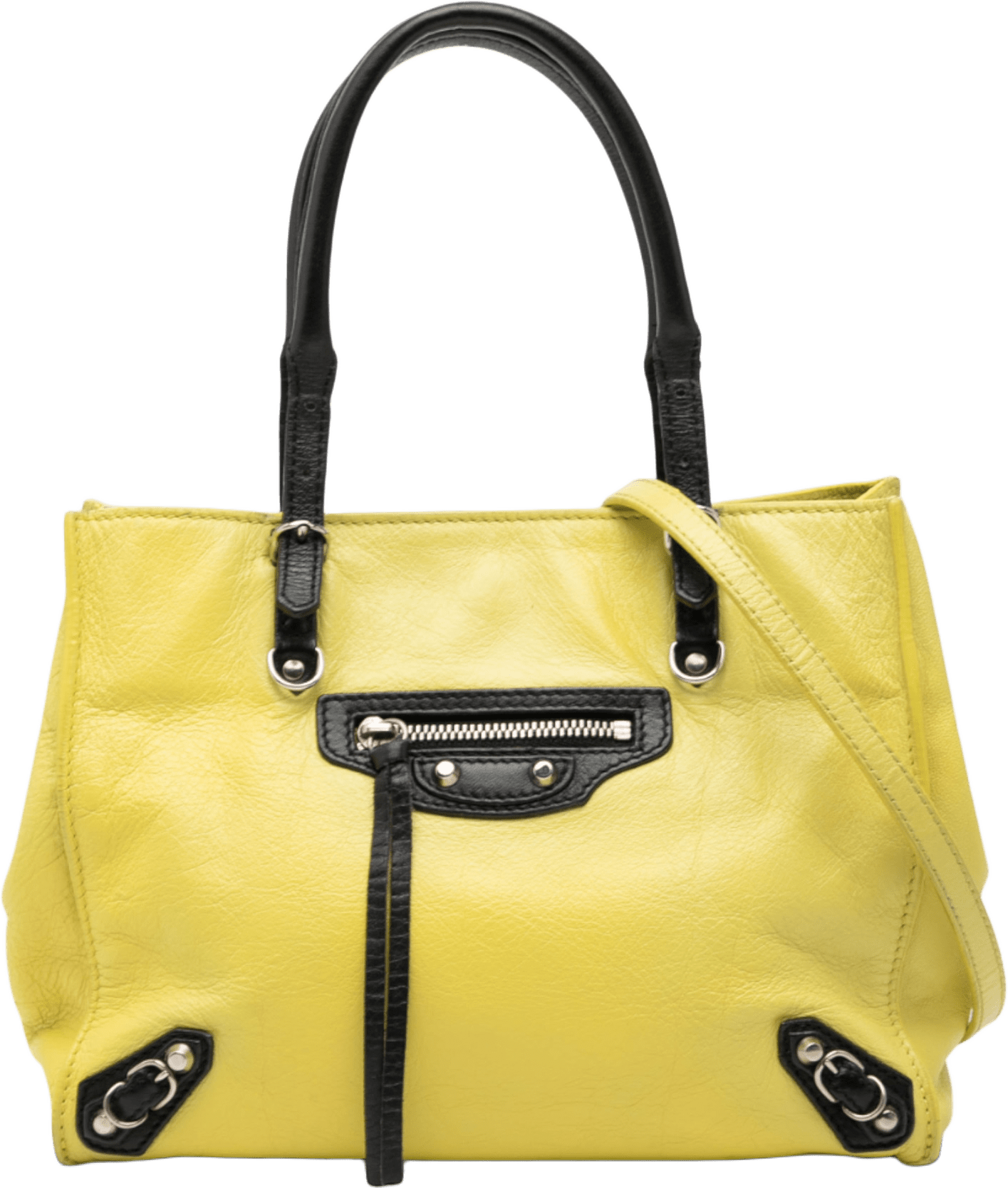 Balenciaga Mini Bicolor Leather Papier A4 Zip Around Tote, från Luxclusif, i färgen yellow.