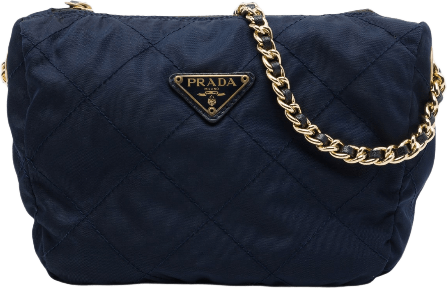 Prada Impuntu Tessuto Chain Crossbody, från Luxclusif, i färgen blå.