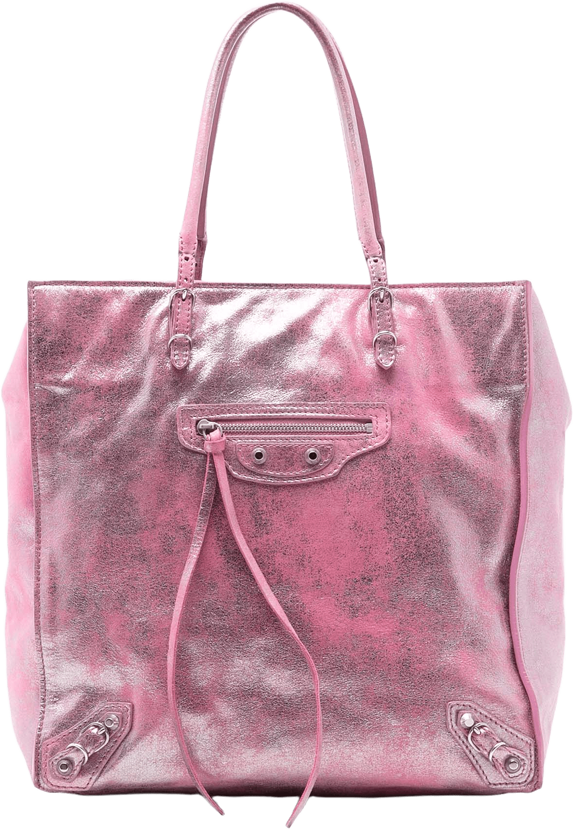 Balenciaga Metallic Leather Papier A5 Tote, från Luxclusif, i färgen pink.