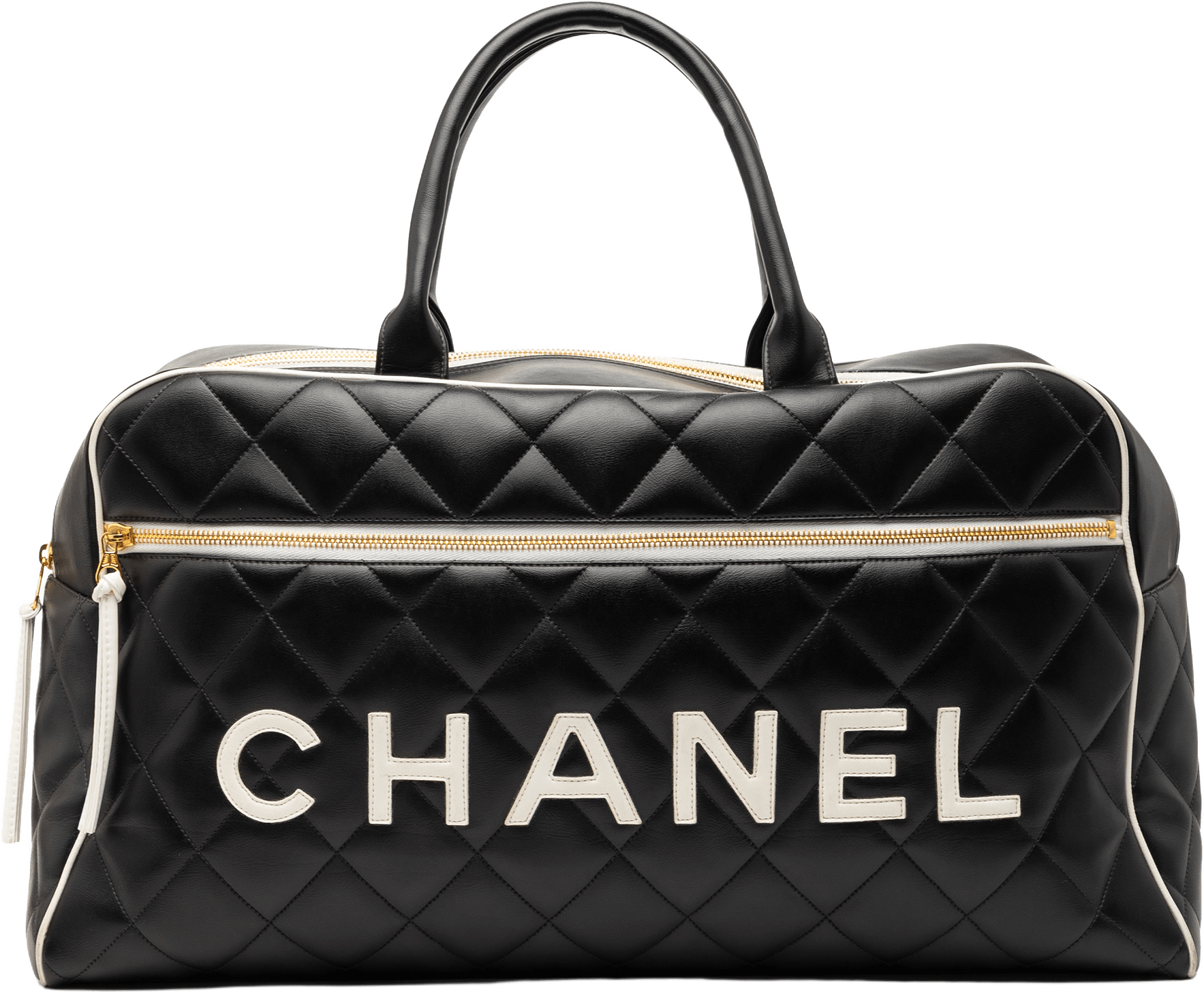 Chanel Quilted Calfskin Logo Bowler Weekend Bag, från Luxclusif, i färgen black.