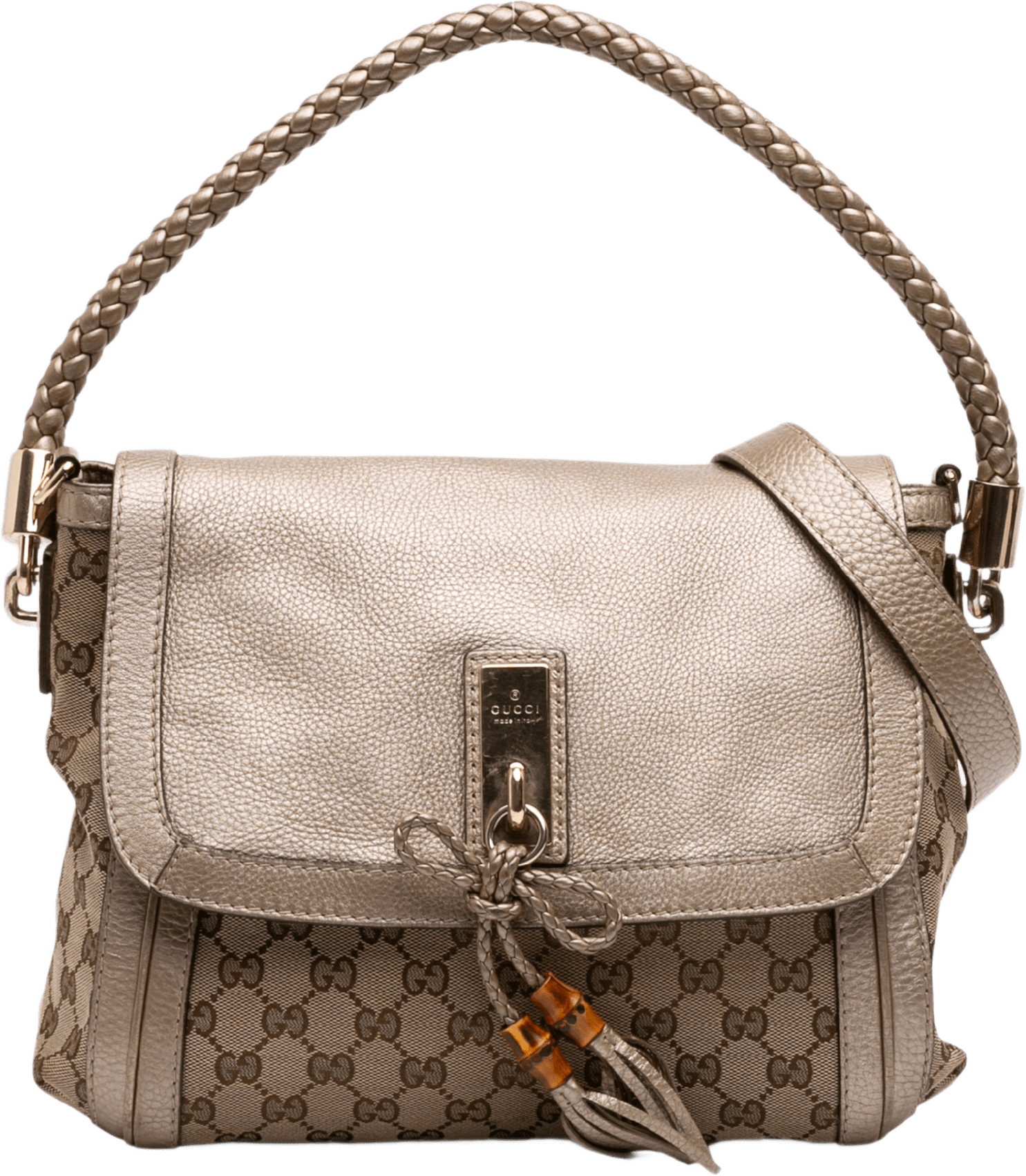 Gucci Gg Canvas Bella Flap Satchel, från Luxclusif, i färgen beige.