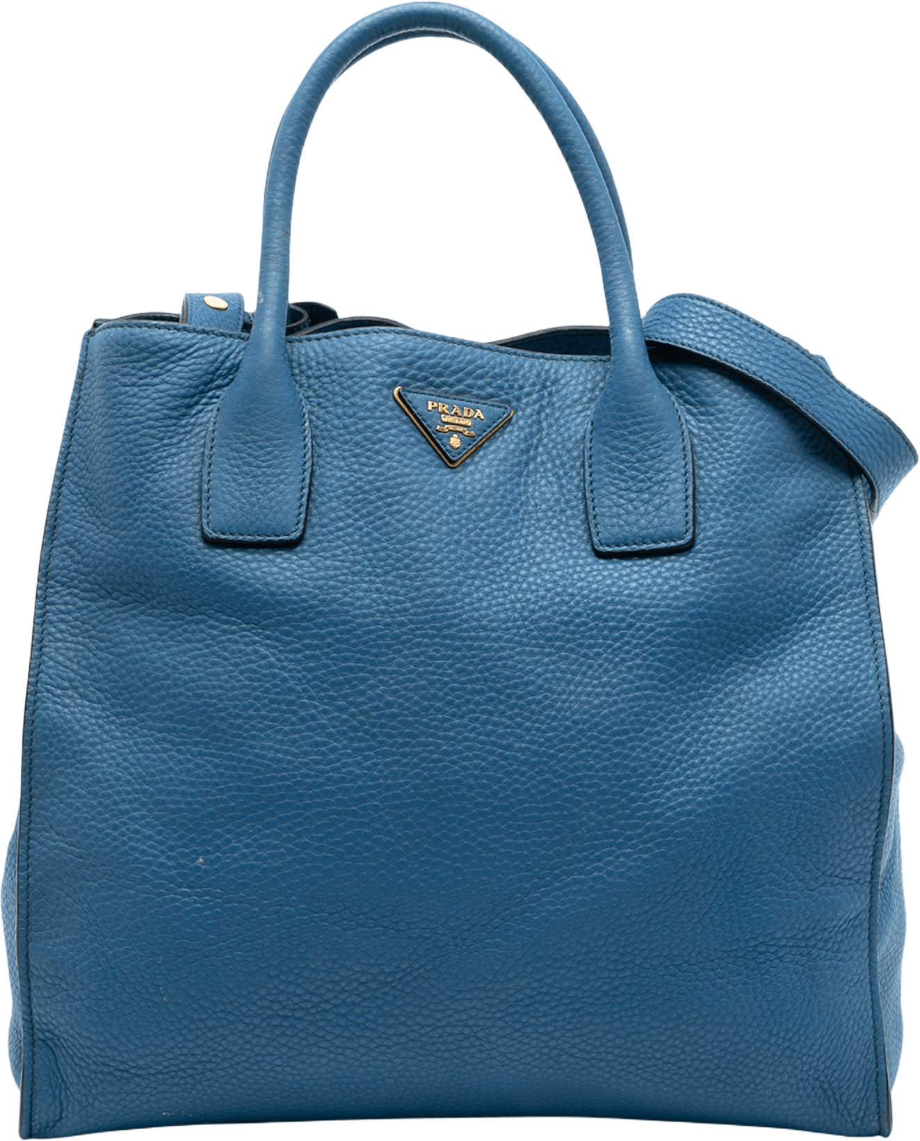 Prada Vitello Daino Open Convertible Tote, från Luxclusif, i färgen blue.