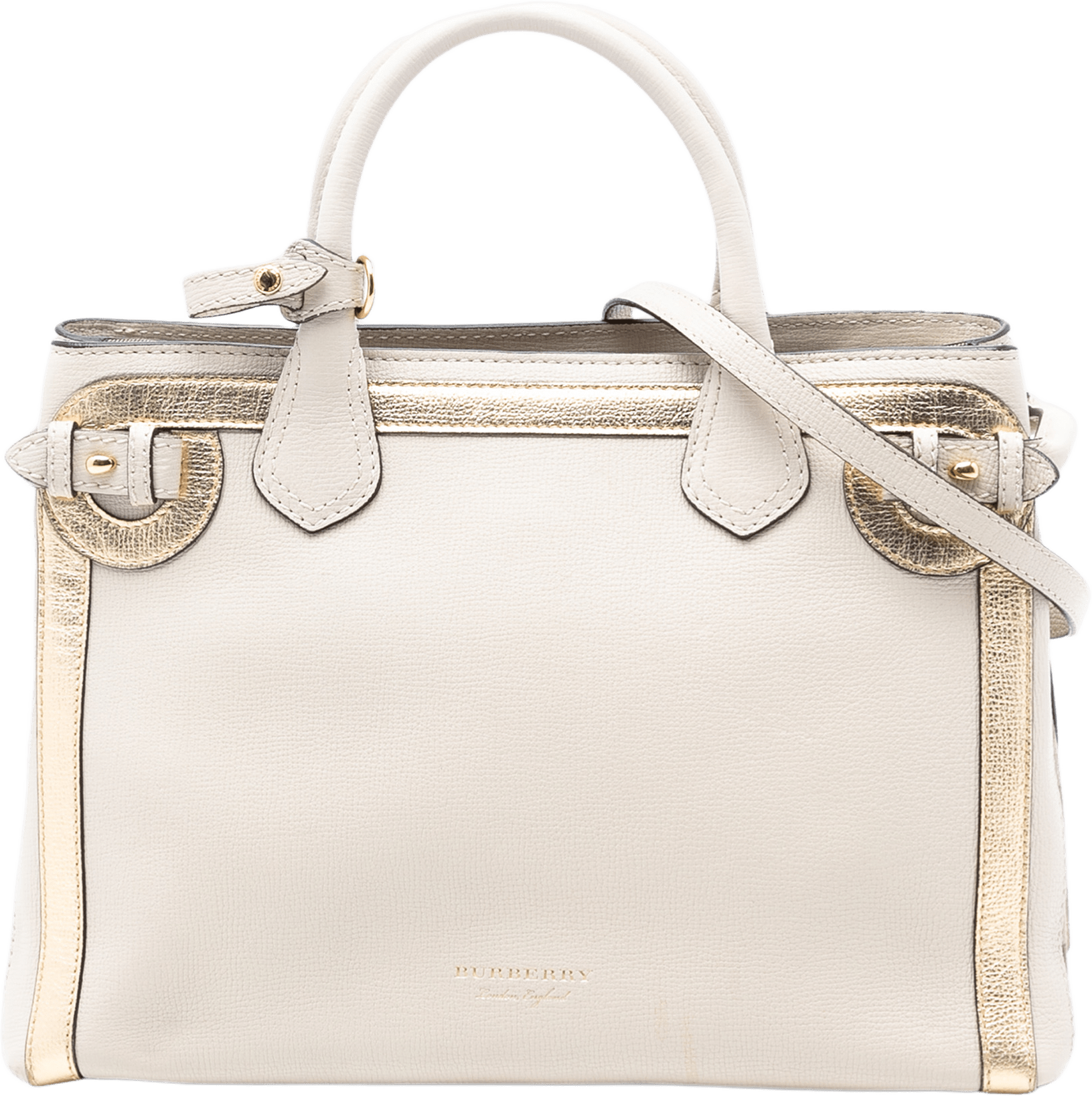 Burberry Medium Bicolor Leather And House Check Banner Satchel, från Luxclusif, i färgen white.