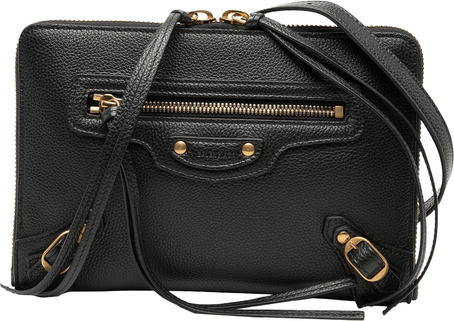 Balenciaga Pebbled Leather Neo Classic City Pouch Crossbody, från Luxclusif, i färgen black.
