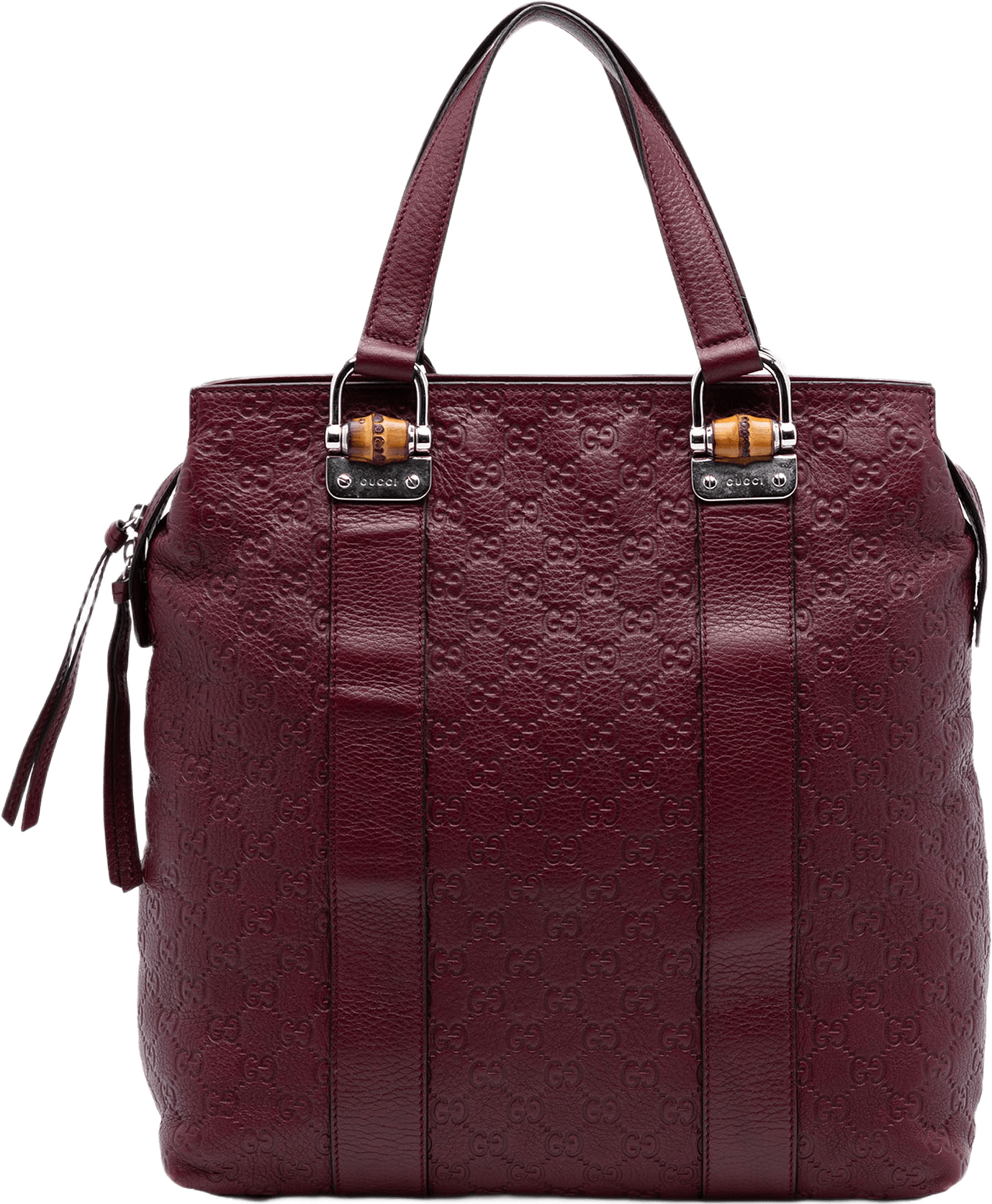 Gucci Guccissima Tender Bamboo Bar Tote, från Luxclusif, i färgen dark red.