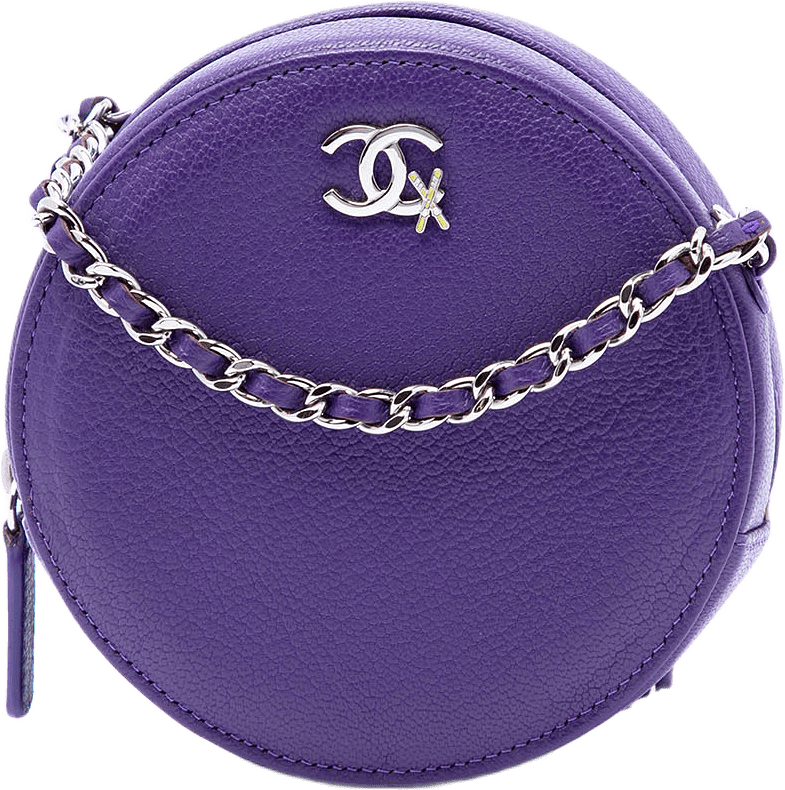Chanel Cc Goatskin Round Ski Clutch With Chain, från Luxclusif, i färgen purpur.