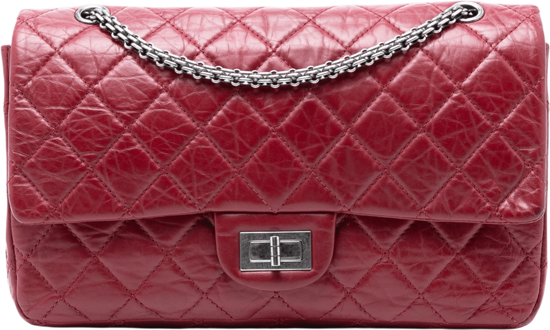 Chanel Quilted Aged Calfskin Reissue 2.55 Double Flap 227, från Luxclusif, i färgen red.