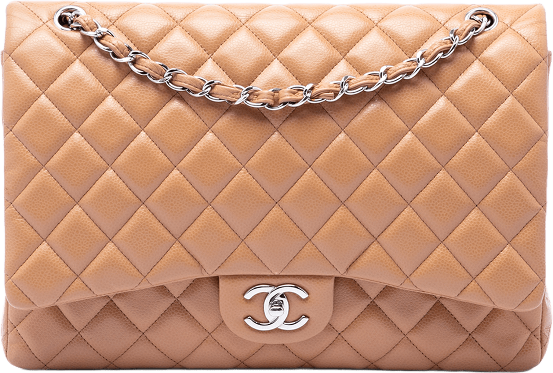 Chanel Maxi Classic Caviar Single Flap, från Luxclusif, i färgen brun.