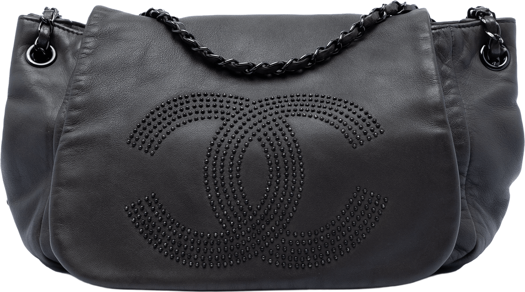 Chanel Lambskin Studded Cc Accordion Flap, från Luxclusif, i färgen black.
