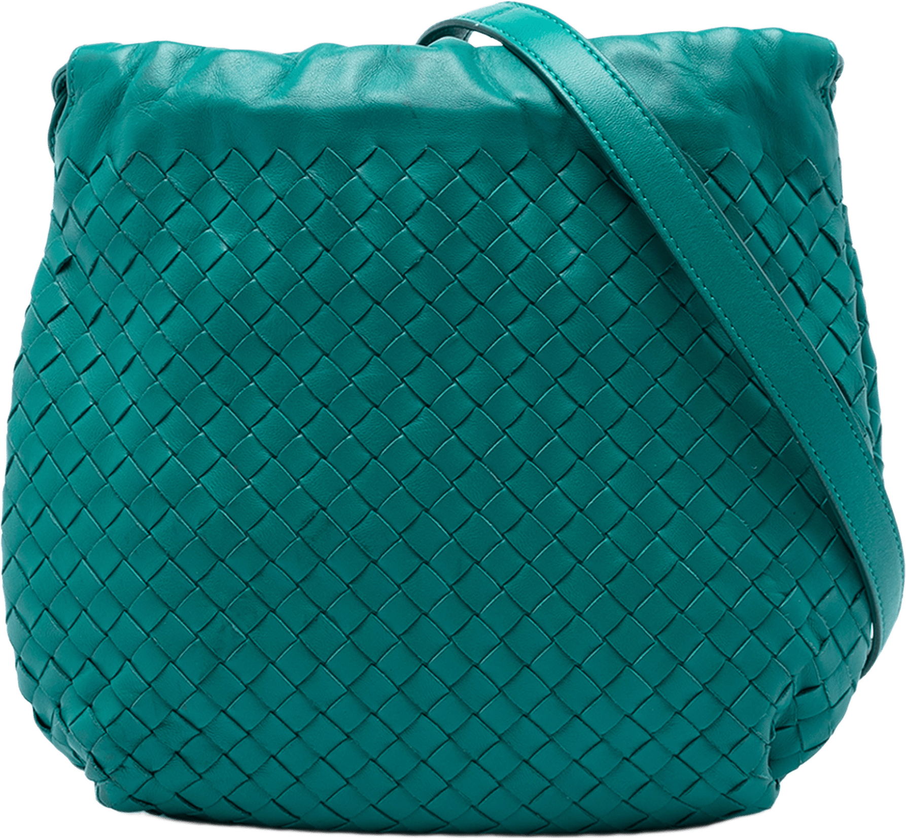 Bottega Veneta Nappa Intrecciato Drawstring Crossbody, från Luxclusif, i färgen grön.