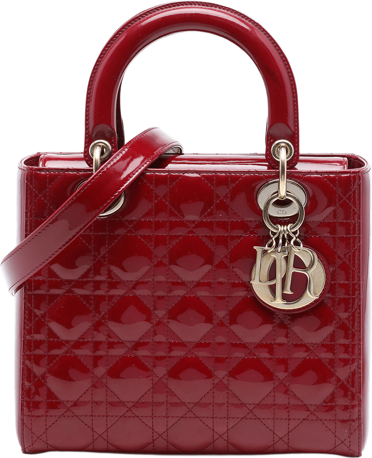 Dior Medium Patent Cannage Lady Dior, från Luxclusif, i färgen röd.