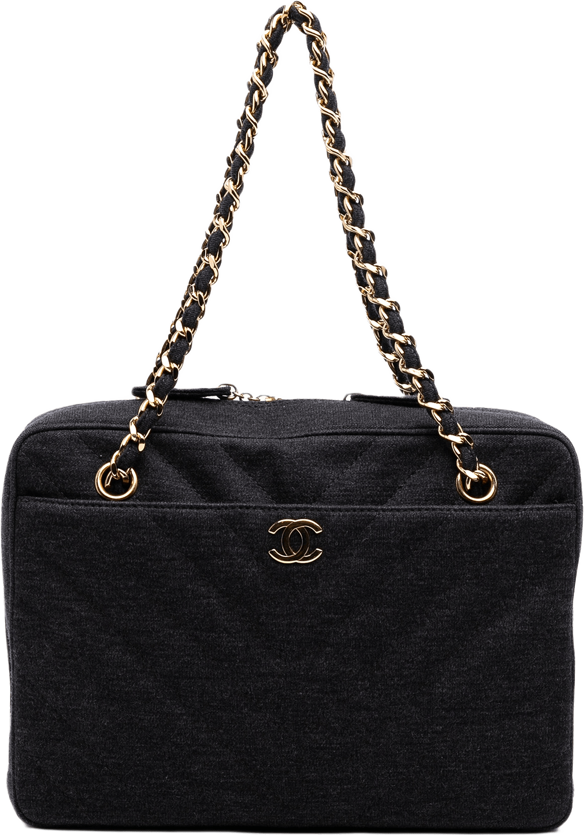 Chanel Cc Chevron Jersey Camera Bag, från Luxclusif, i färgen gray.