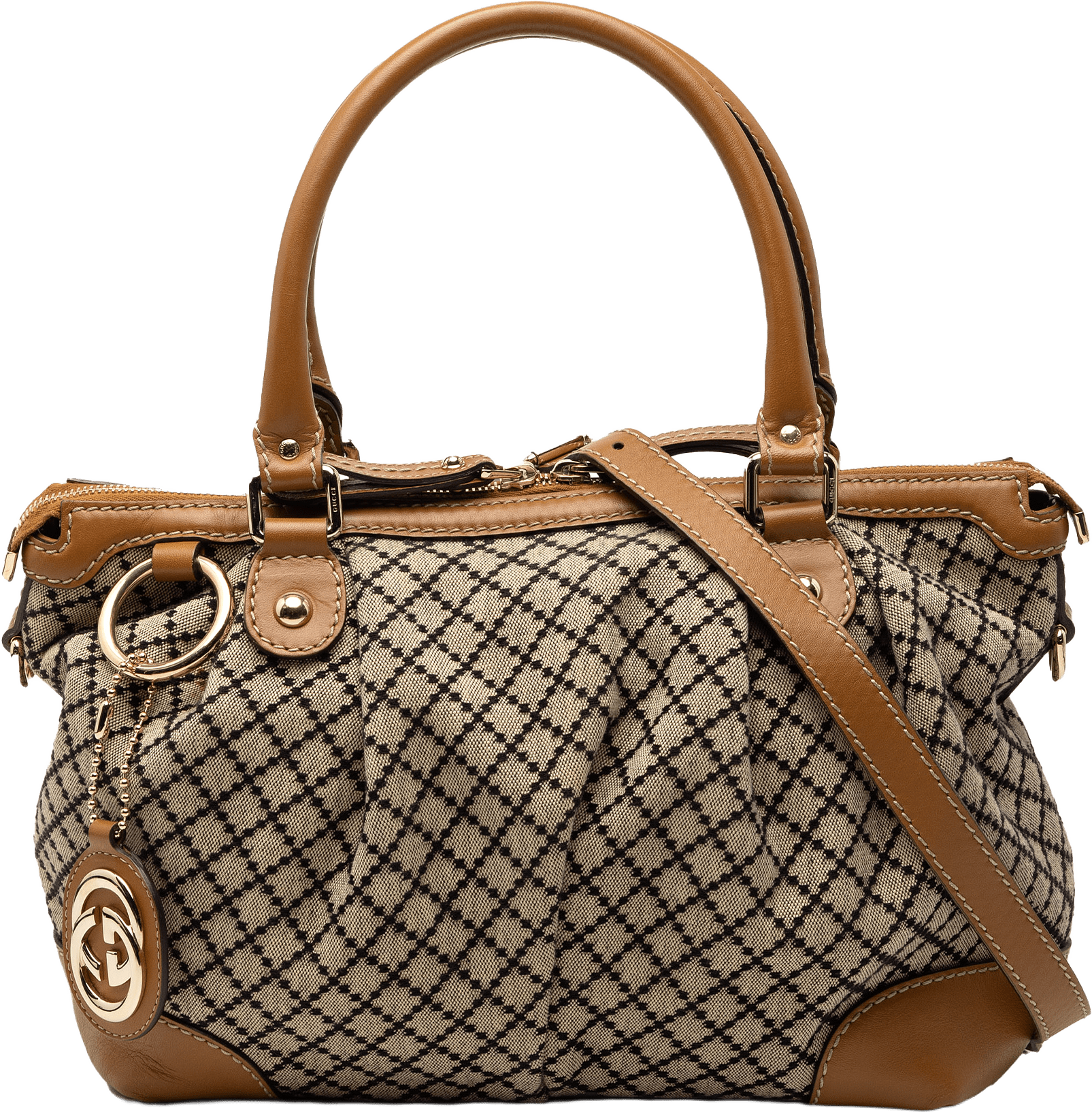 Gucci Diamante Canvas Sukey Satchel, från Luxclusif, i färgen beige.