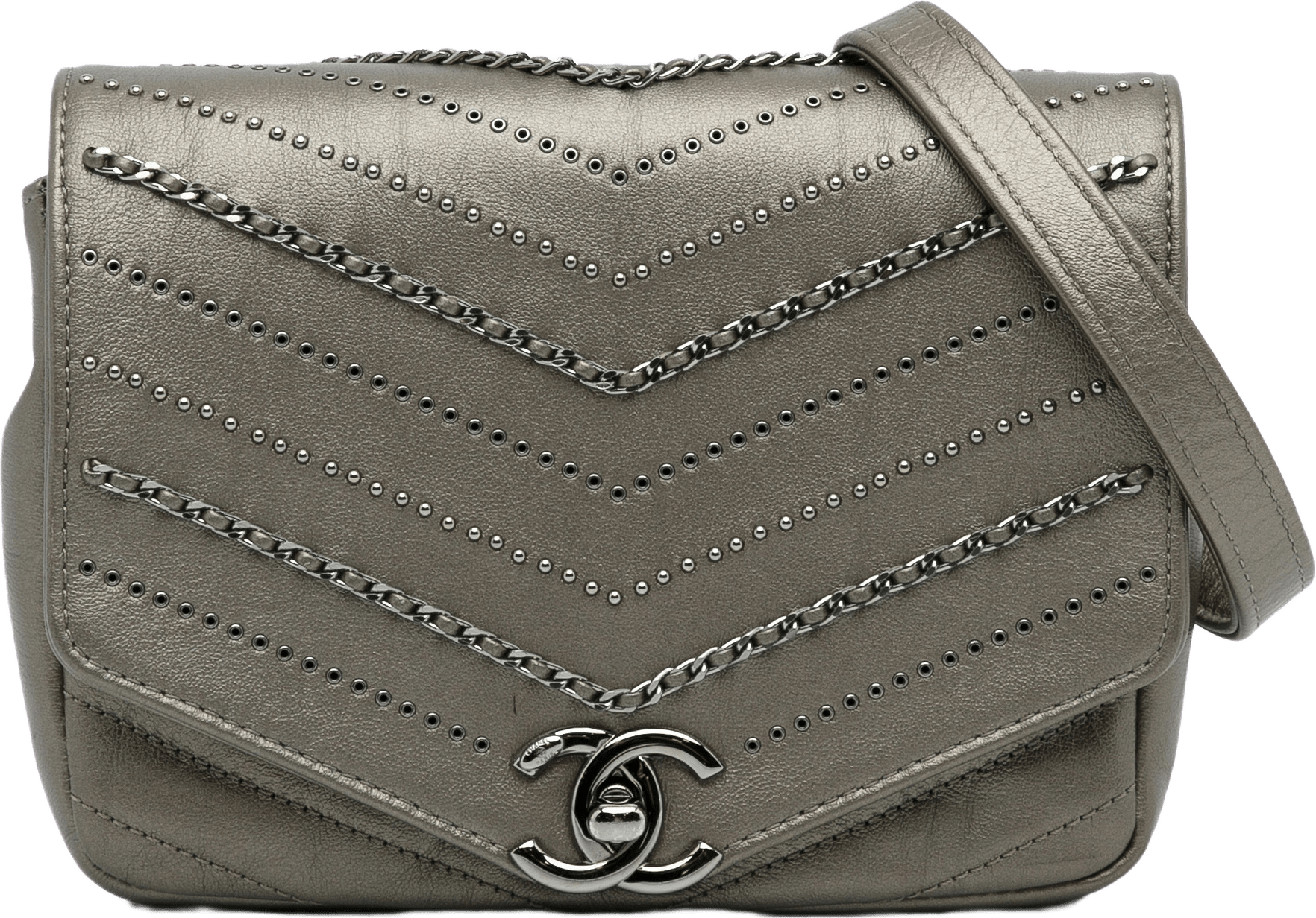 Chanel Mini Embellished Calfskin Chevron Square Envelop Flap, från Luxclusif, i färgen gray.