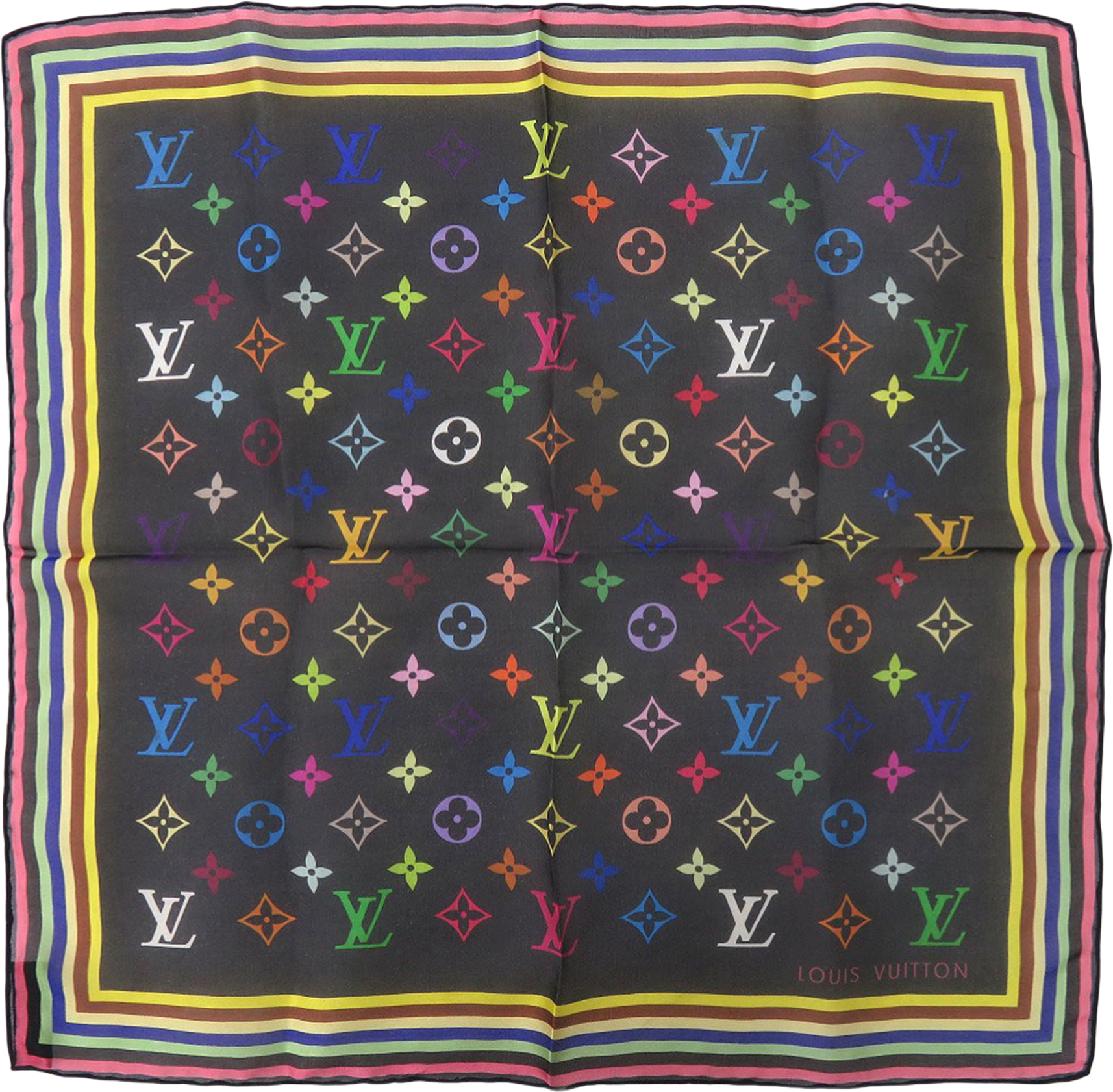 Louis Vuitton Takashi Murakami Monogram Multicolor Silk Handkerchief, från Luxclusif, i färgen black.