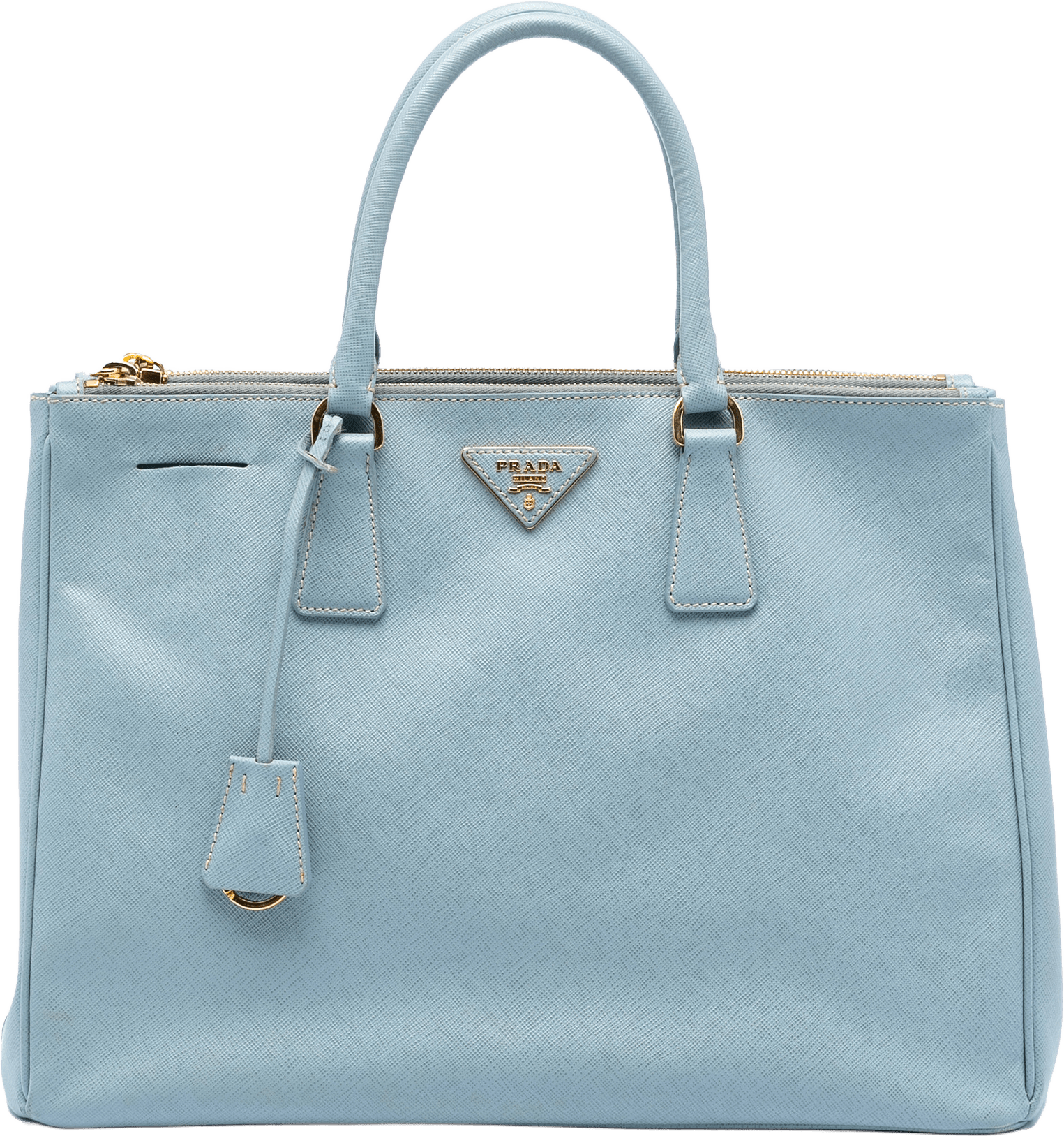Prada Large Saffiano Lux Galleria Double Zip Satchel, från Luxclusif, i färgen light blue.