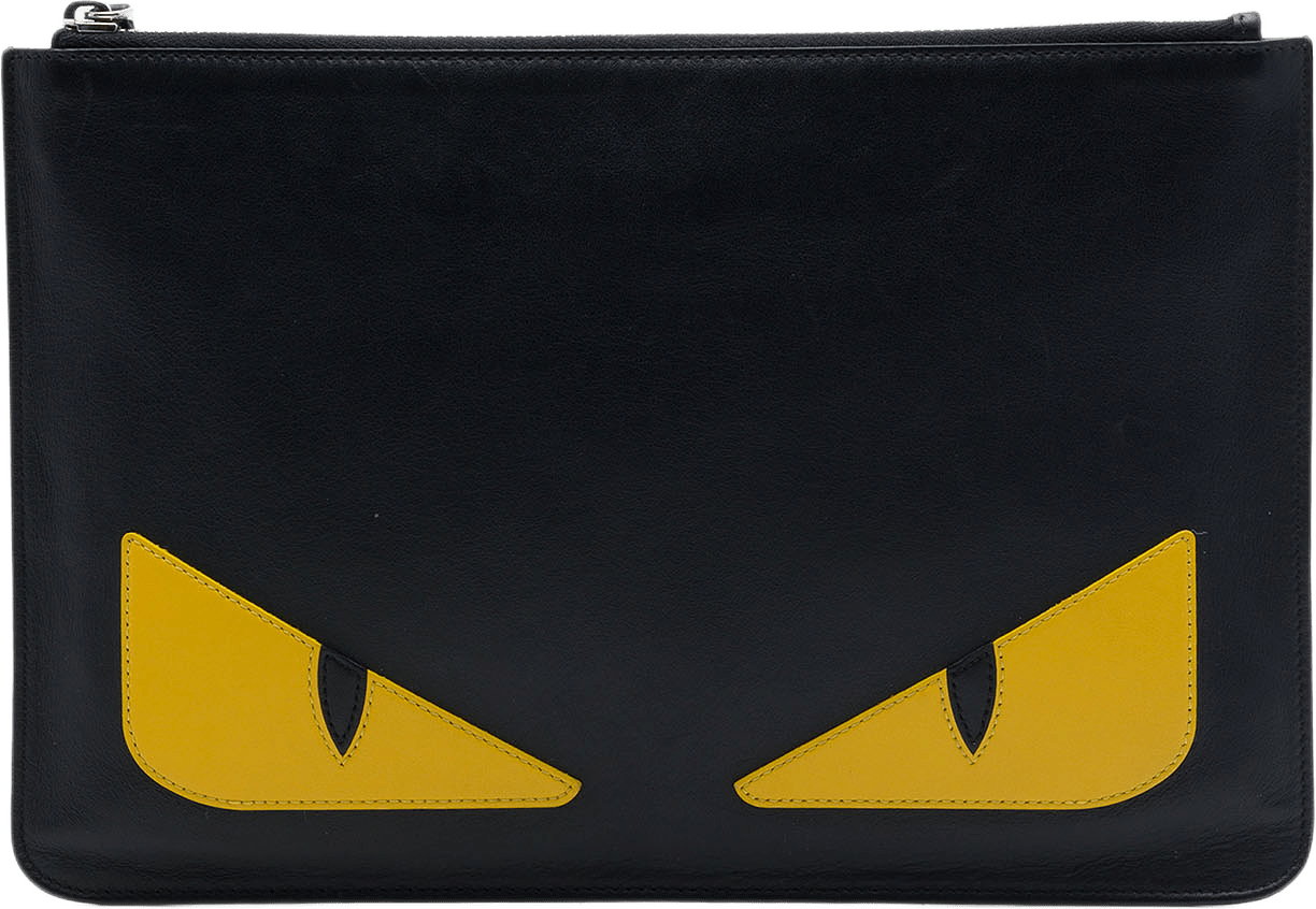 Fendi Leather Monster Clutch, från Luxclusif, i färgen svart.