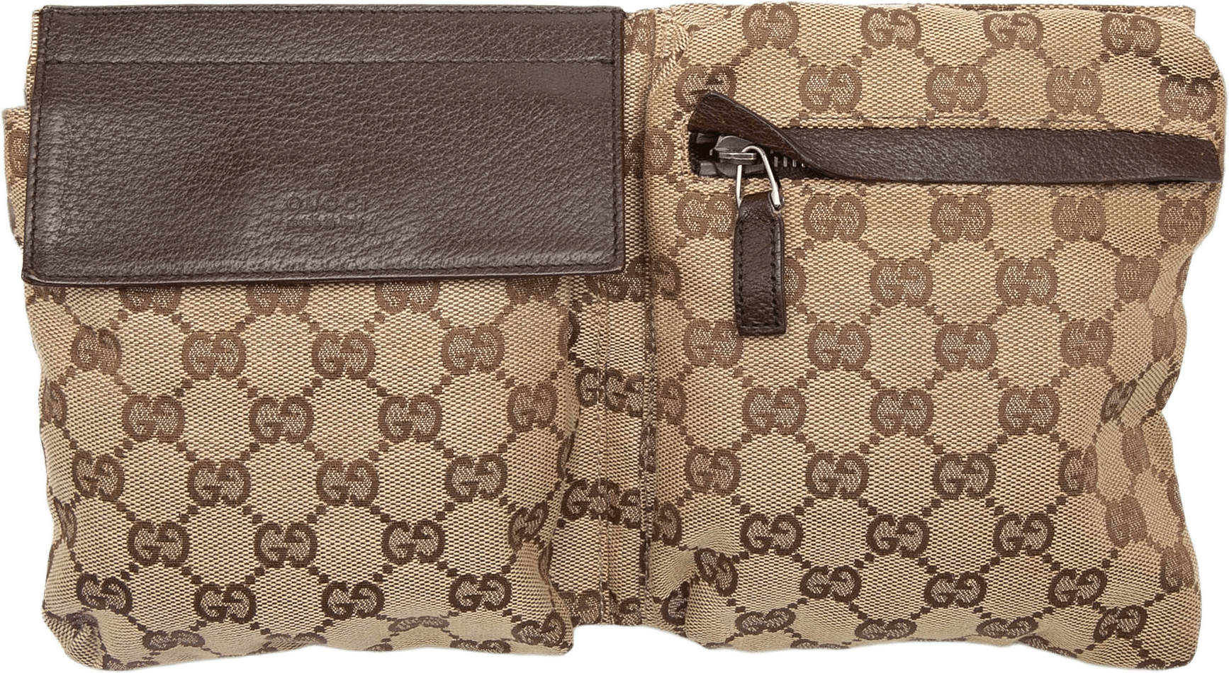 Gucci Gg Canvas Web Double Pocket Belt Bag, från Luxclusif, i färgen beige.