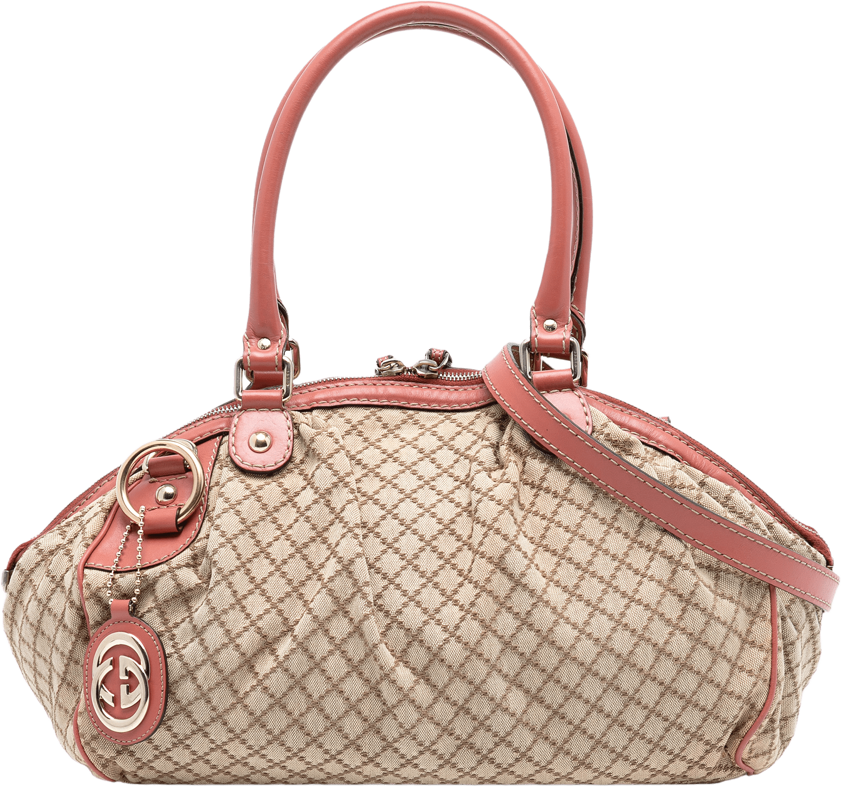 Gucci Diamante Canvas Sukey Satchel, från Luxclusif, i färgen beige.