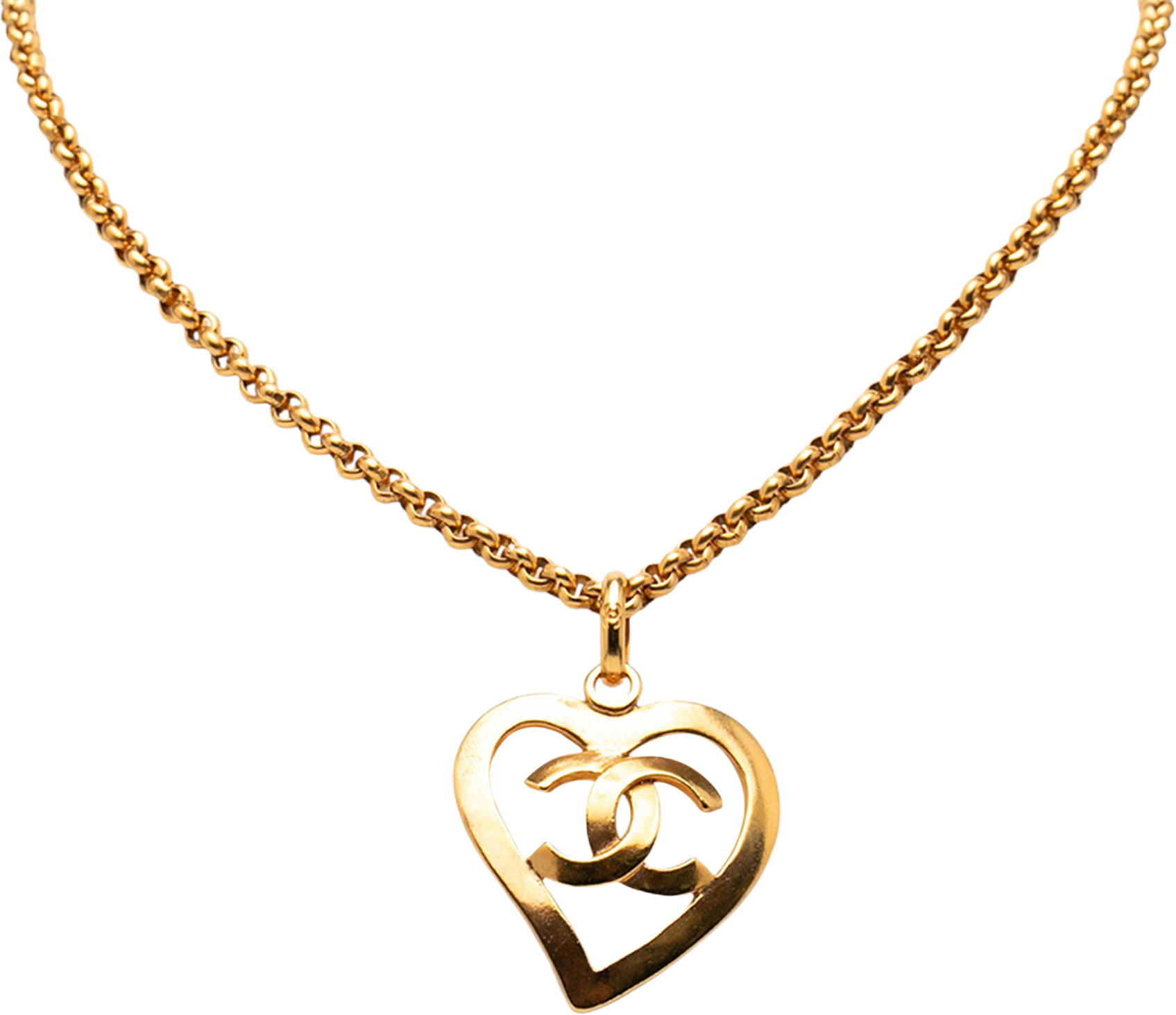Chanel Gold Plated Cc Heart Pendant Necklace, från Luxclusif, i färgen gold.