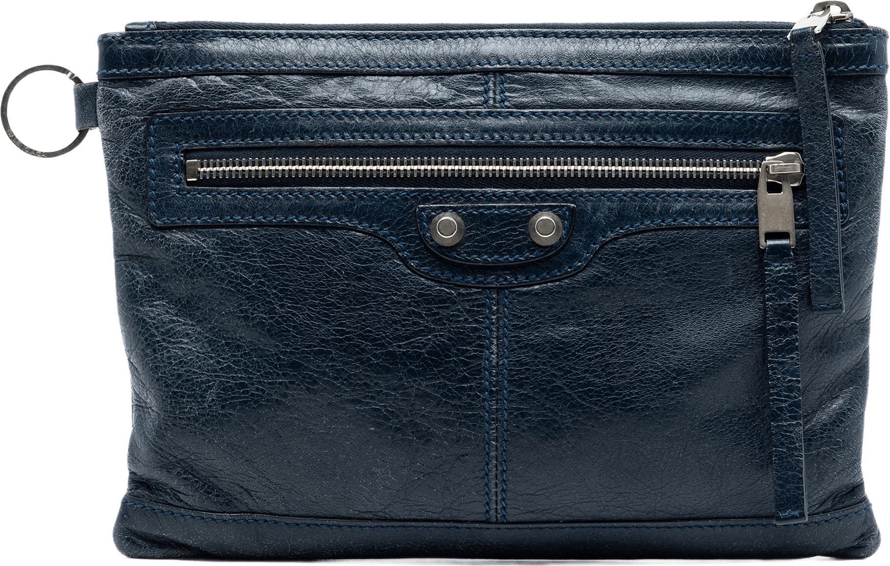 Balenciaga Lambskin Motocross Classic Clip S Clutch, från Luxclusif, i färgen blå.